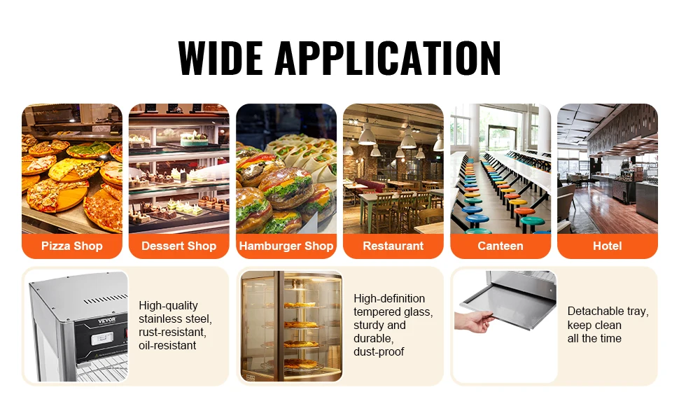 SucceBuy Commercial Food Warmer Display 4-Tier Pizza Warmer with Rotary Steam Heating 86℉~185℉ Temperature Control and Display