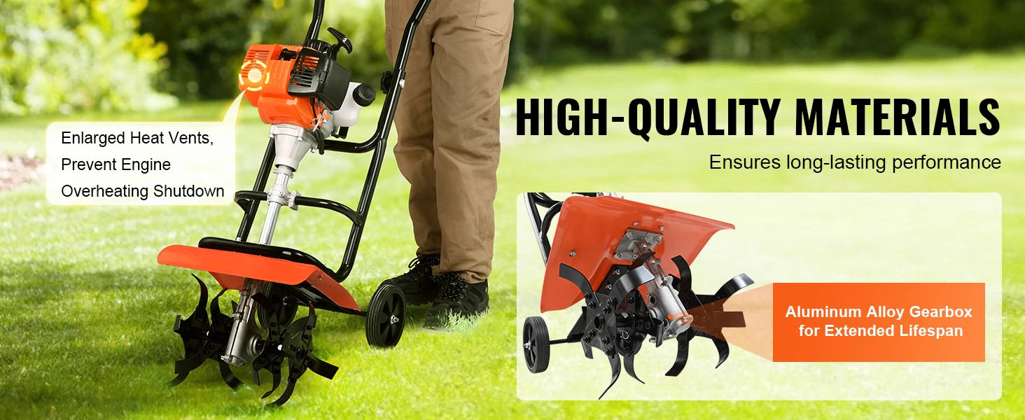 SucceBuy Tiller Cultivator Gas Powered 38CC Garden 4 Steel Adjustable Front Tines For Lawn Garden and Field Soil Cultivation
