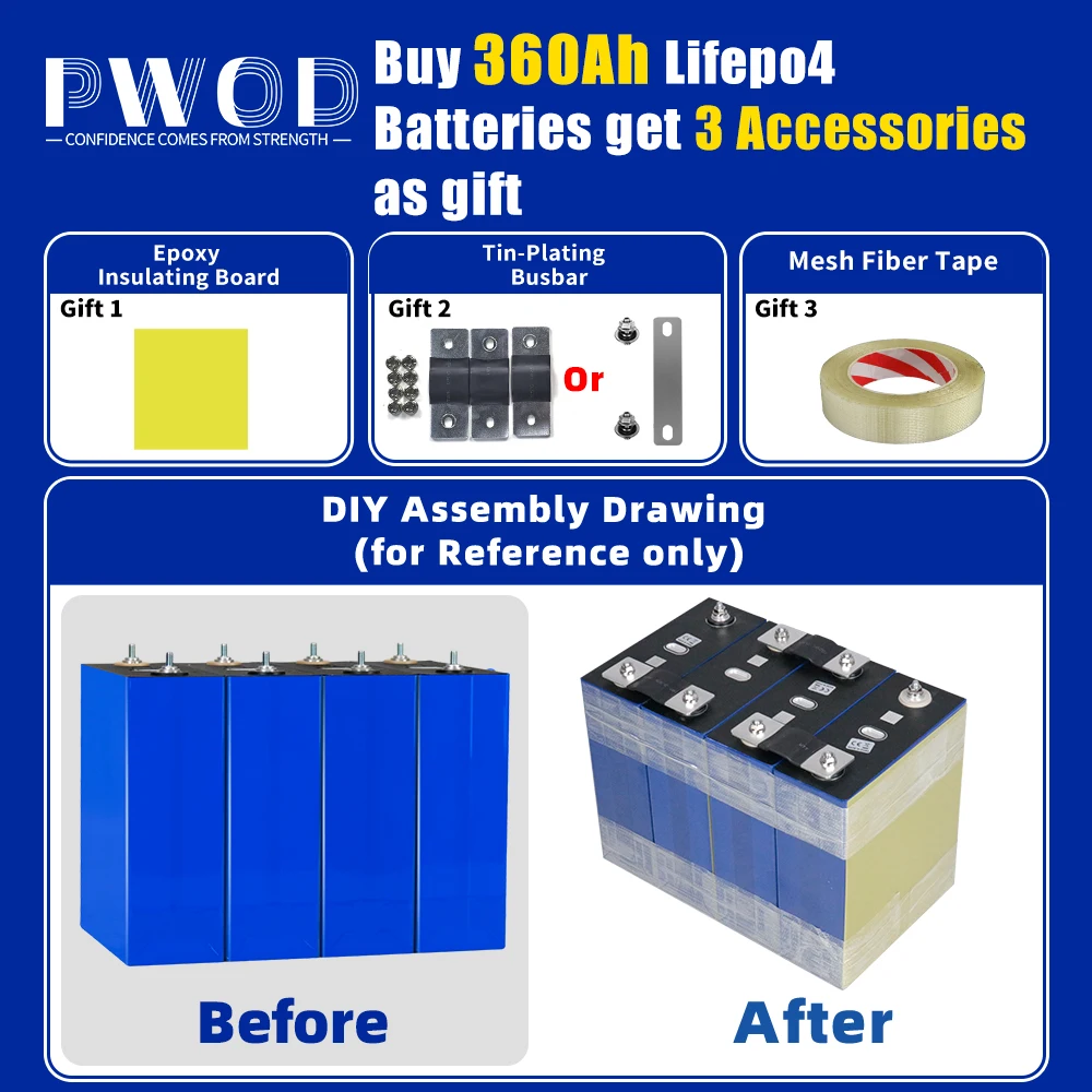 Grade A Lifepo4 Battery 360AH DIY 12V 24V 48V Lithium iron phosphate Cell Rechargeable golf cart batterie For RV EV Boat Camping