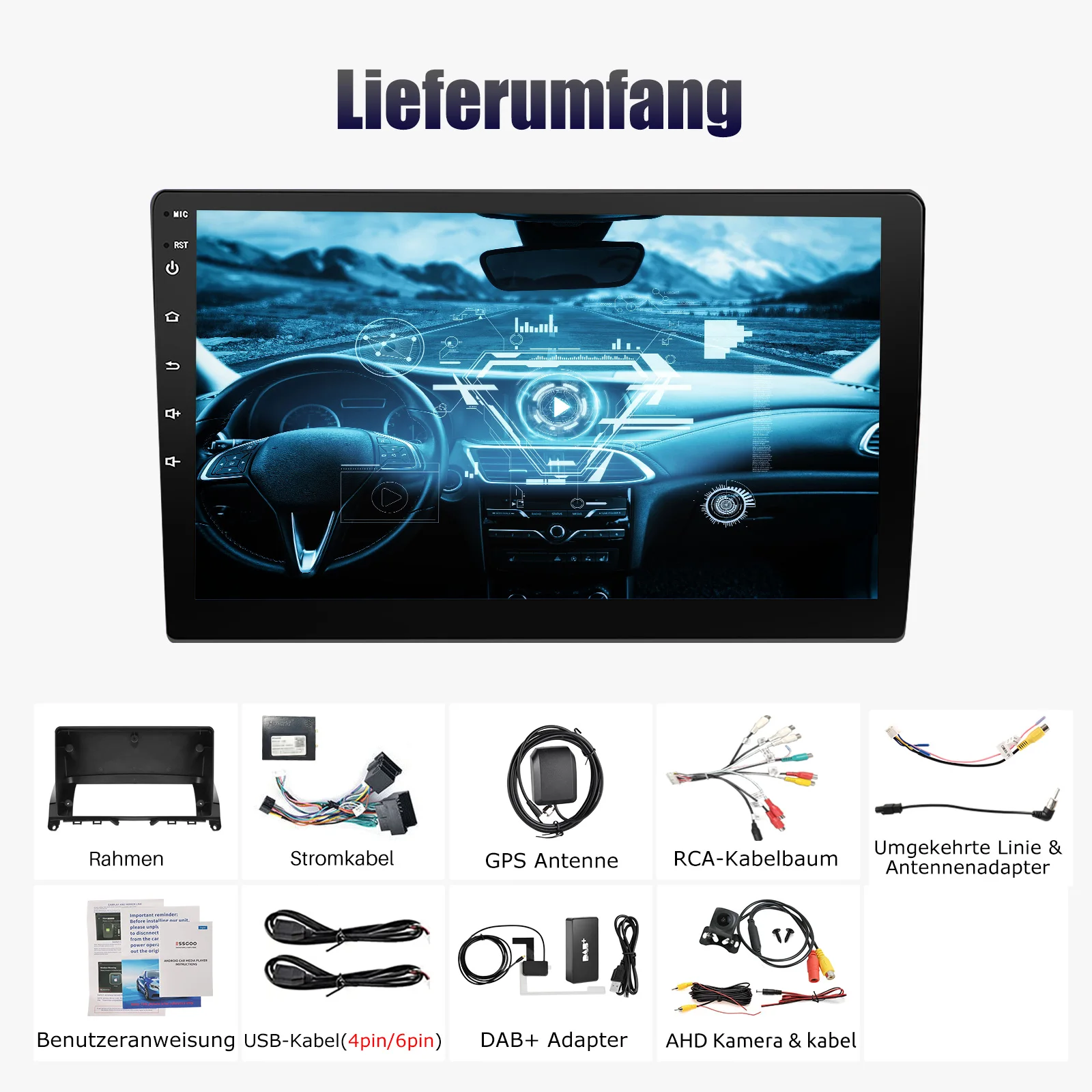 ESSGOO 2 DIN Wireless Carplay 9" Car Radio For Benz C-class W204 2006-11 GPS Navigation Android 13 64G Wifi FM Multimedia Player
