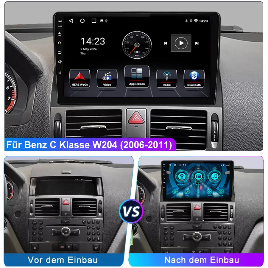 ESSGOO 2 DIN Wireless Carplay 9" Car Radio For Benz C-class W204 2006-11 GPS Navigation Android 13 64G Wifi FM Multimedia Player