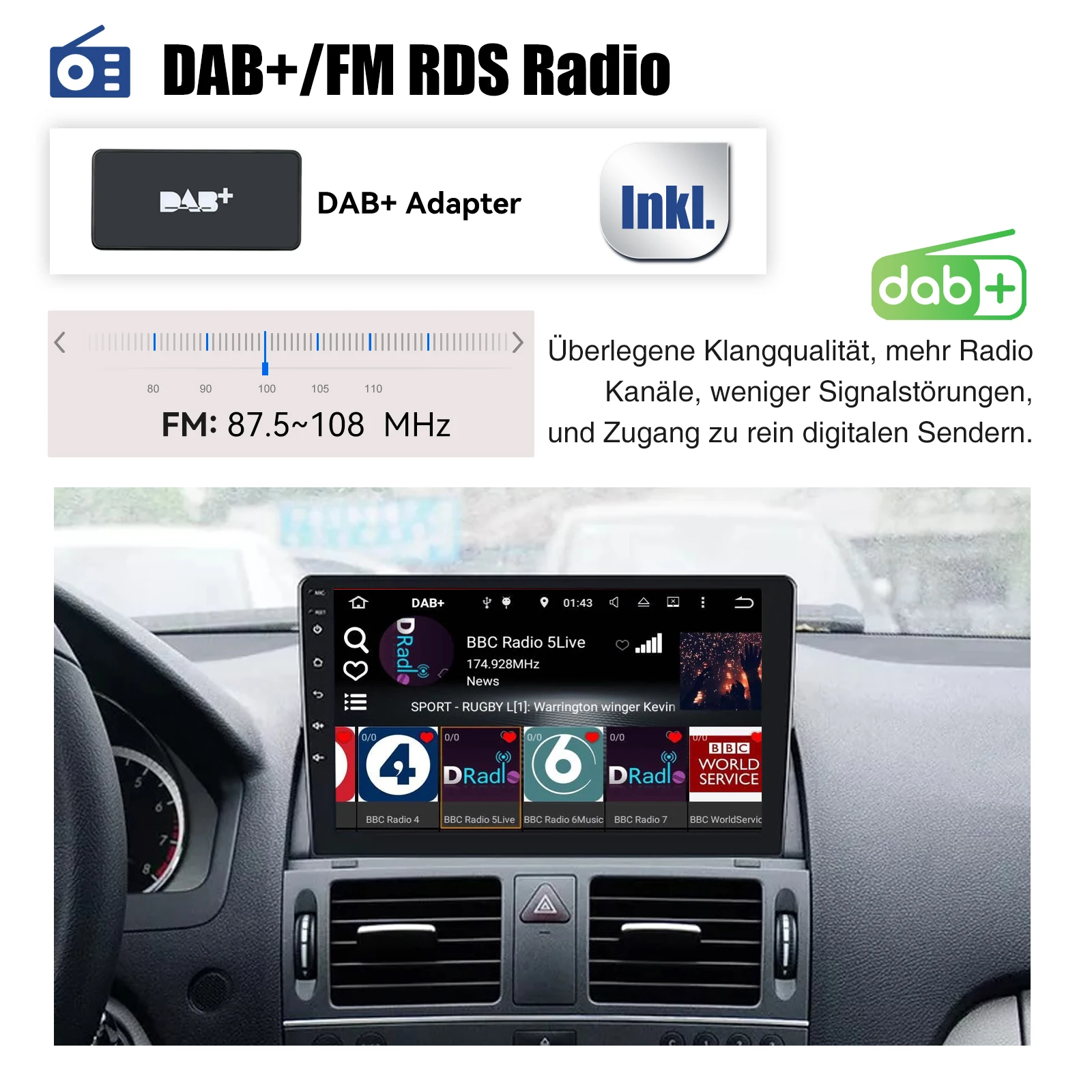 ESSGOO 2 DIN Wireless Carplay 9" Car Radio For Benz C-class W204 2006-11 GPS Navigation Android 13 64G Wifi FM Multimedia Player