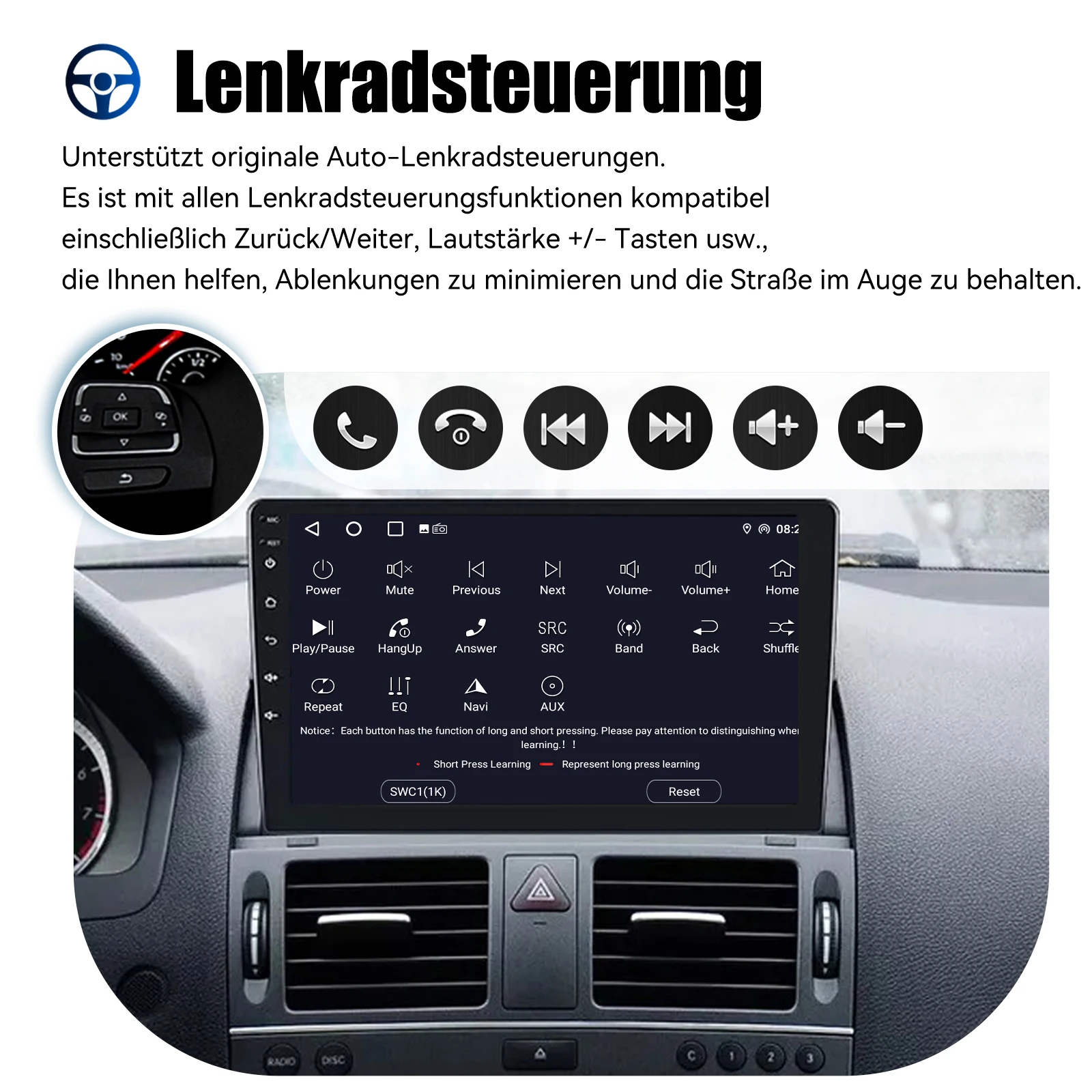 ESSGOO 2 DIN Wireless Carplay 9" Car Radio For Benz C-class W204 2006-11 GPS Navigation Android 13 64G Wifi FM Multimedia Player