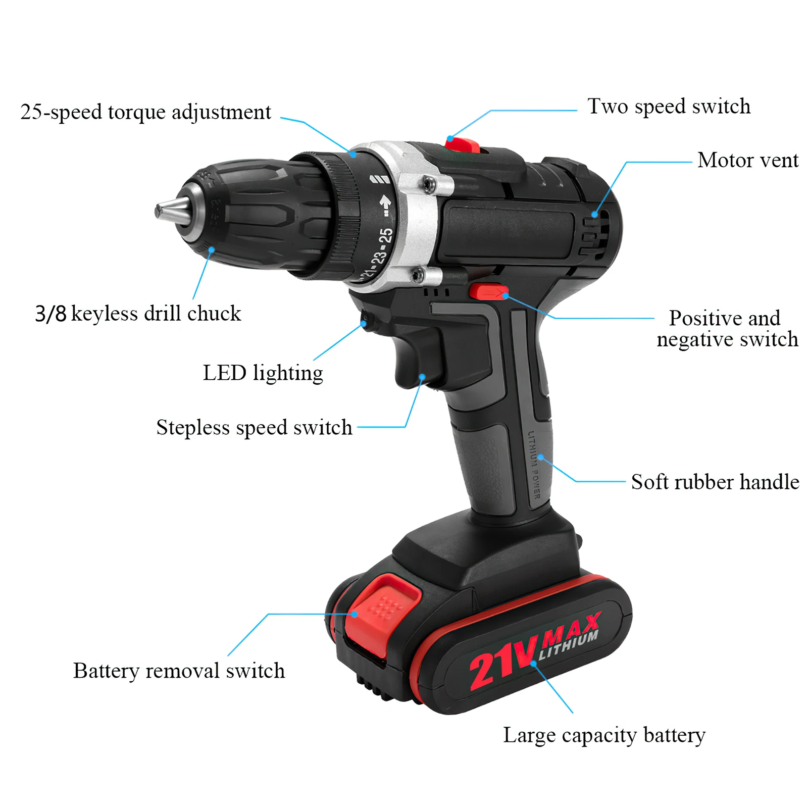 28V Electric Impact Screwdriver Cordless Drill 25+3 Torque Impact Cordless Drill Lithium Ion Battery Power Tool