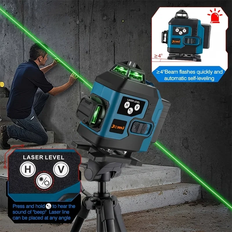 Jemi Tool Power display 16-line laser level 360 degrees self-leveling, for building mapping, including battery accessories