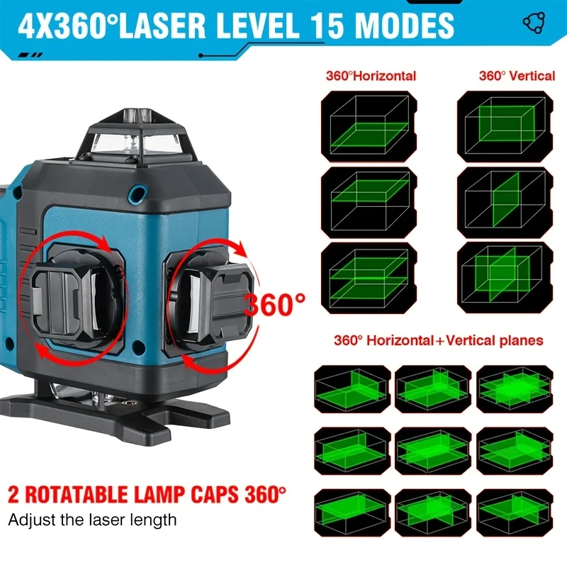 Jemi Tool Power display 16-line laser level 360 degrees self-leveling, for building mapping, including battery accessories