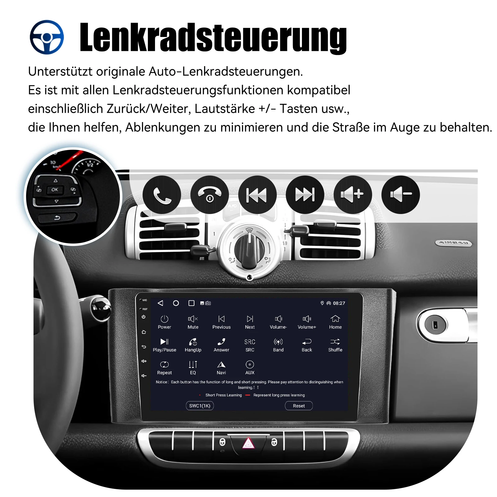 ESSGOO 9" Android 13 Car Stereo Radio Carplay GPS Navi BT RDS For Mercedes Benz Smart Fortwo 451 2011-15 Multimedia Video Player