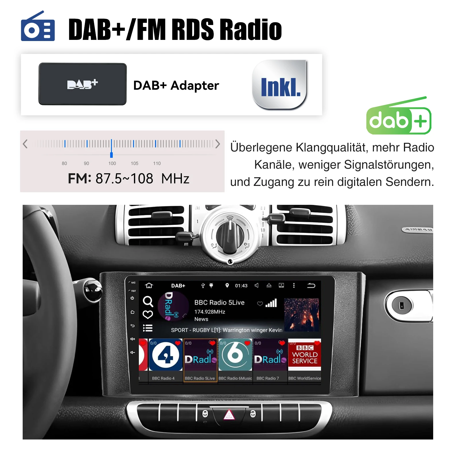 ESSGOO 9" Android 13 Car Stereo Radio Carplay GPS Navi BT RDS For Mercedes Benz Smart Fortwo 451 2011-15 Multimedia Video Player