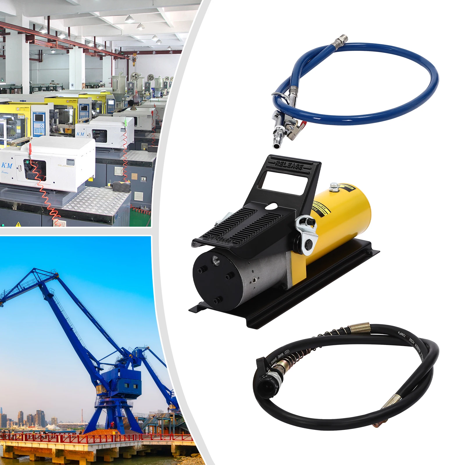 10000PSI Air Hydraulic Pump Pneumatic Hydraulic Pump Pneumatic-Hydraulic Pump Foot Pump ZG3/8 for Air Compressor Lifting, Bend