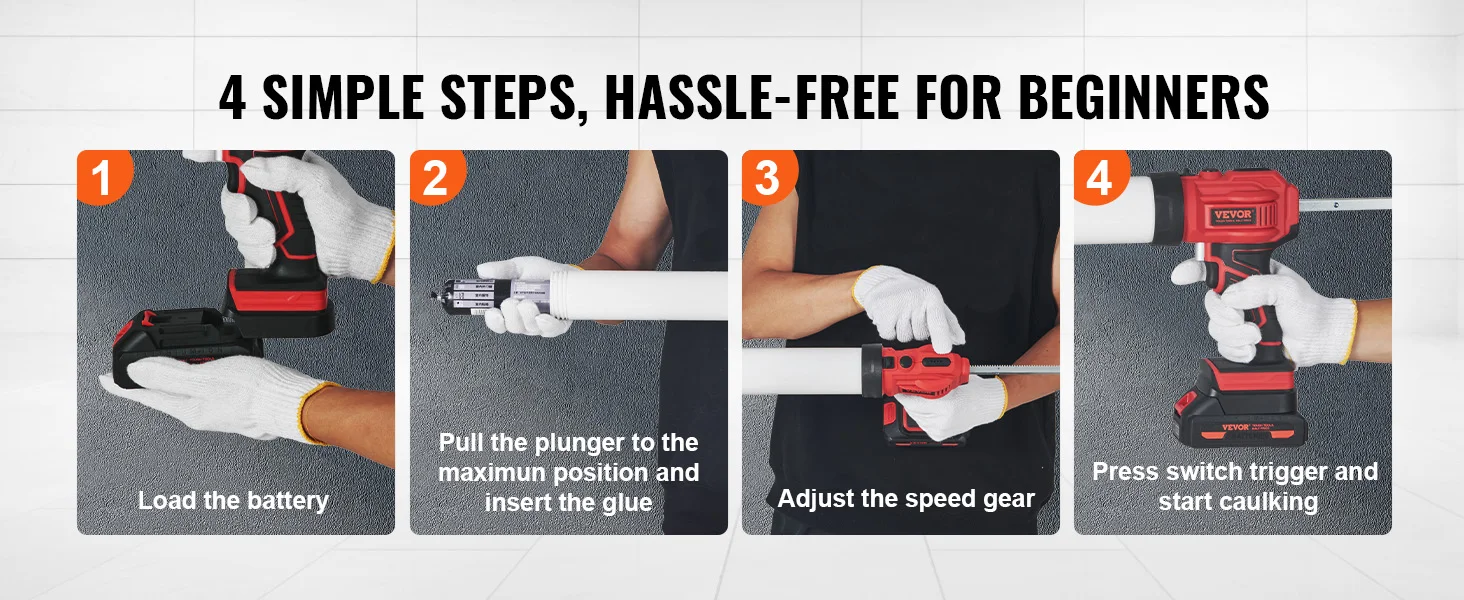 SucceBuy Cordless Caulking Gun 20oz/600ml 20V Electric Sausage Caulking Gun with 4 Adjustable Speeds Anti-Drip Battery Powered