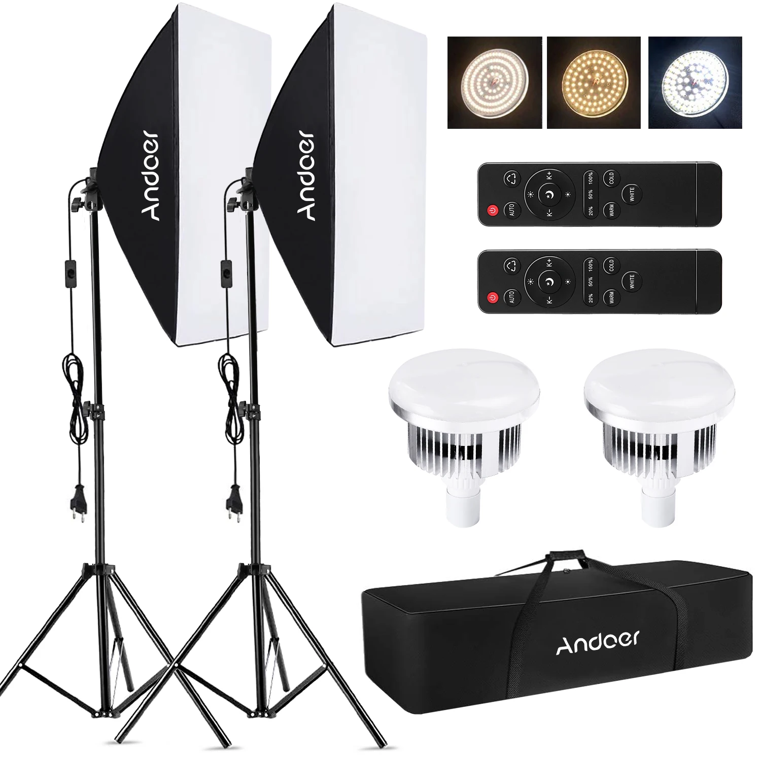 Andoer Studio Photography Light kit Softbox Lighting Set with 85W 2800K-5700K Bi-color Temperature LED Light * 2