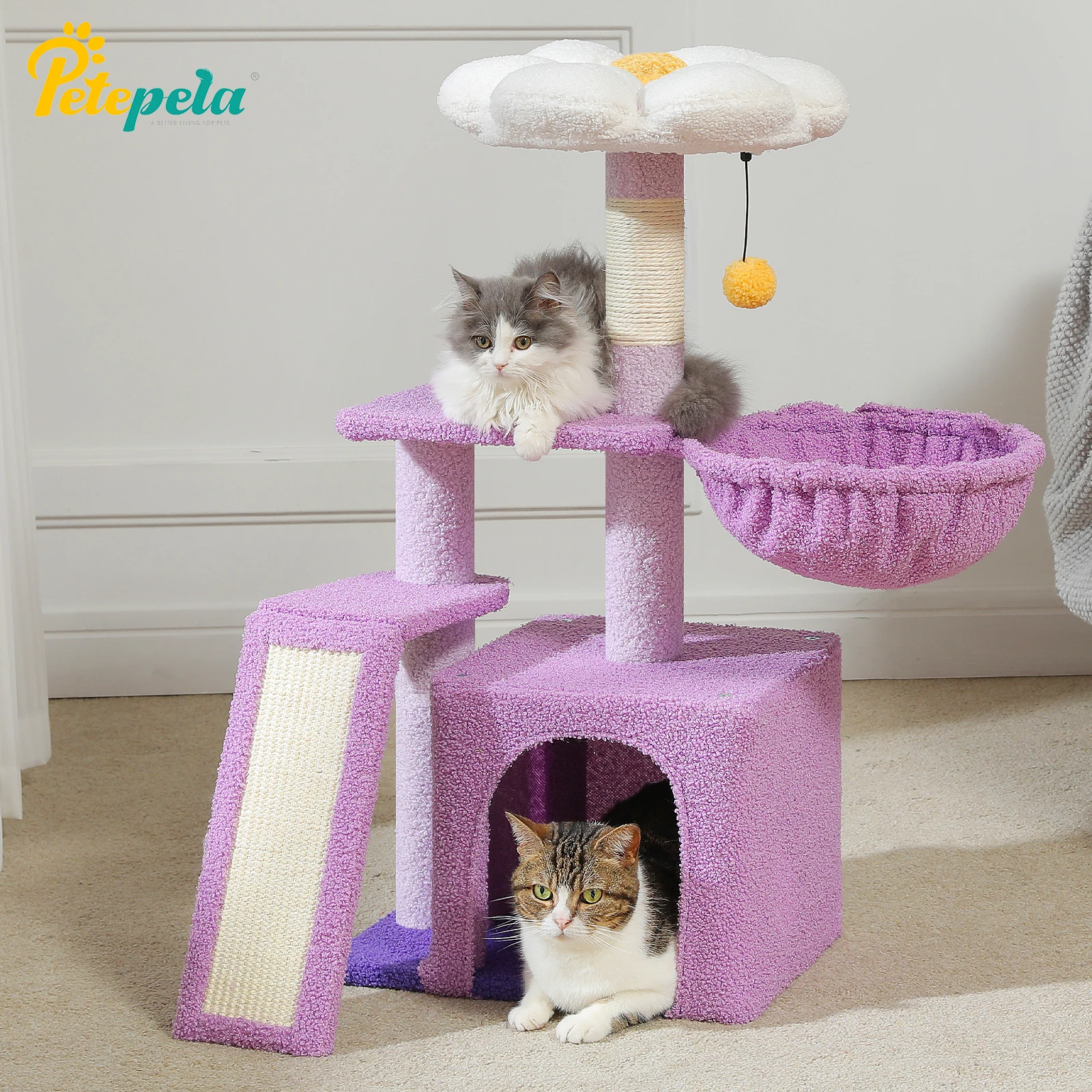 Cactus Cat Tree for Indoor Cats Small Cat Tower Cat Condo with Sisal Scratching Ramp, Cozy Hammock and Removable Top Bed Perch