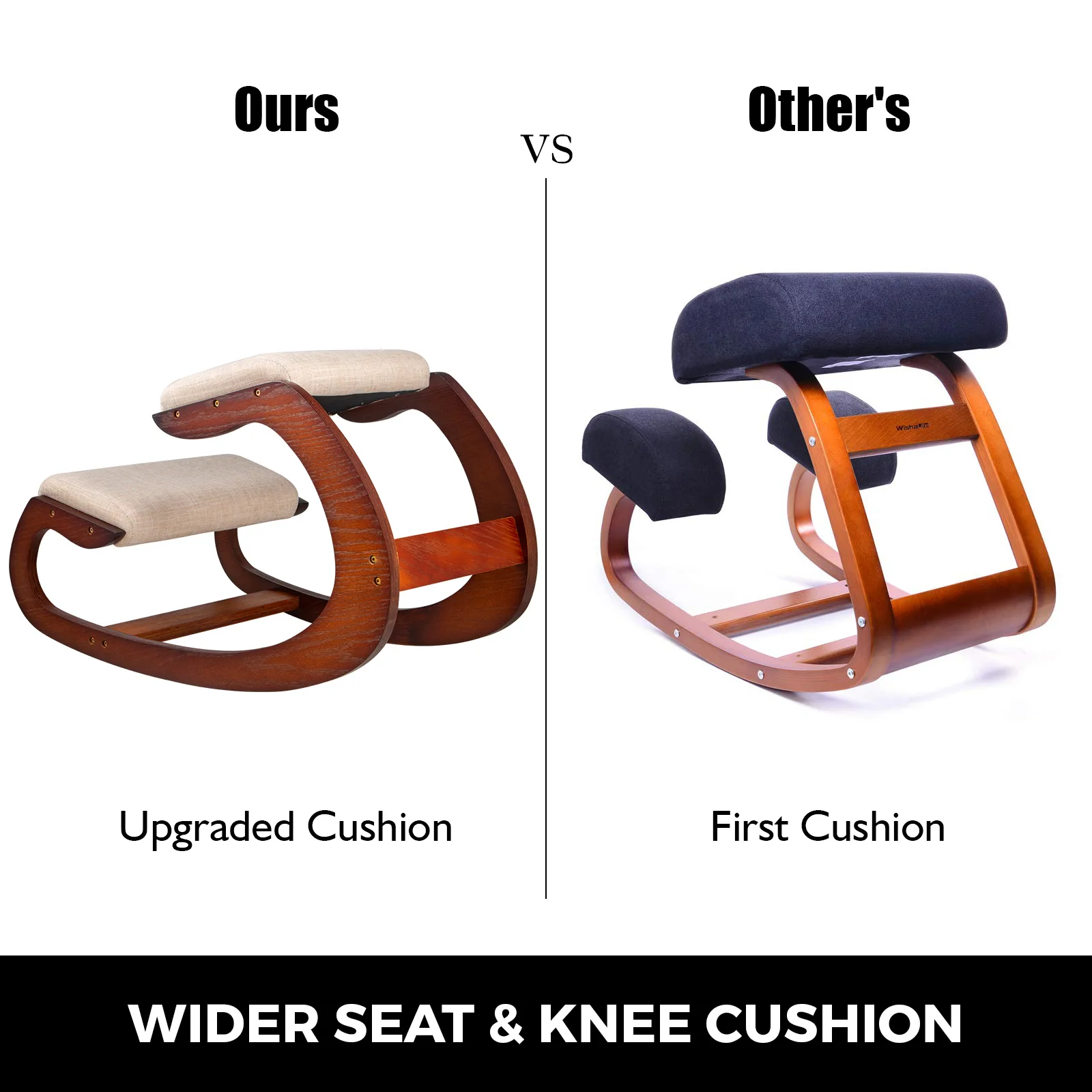 SucceBuy Ergonomic Rocking Wooden Kneeling Chair Correct Posture Computer Chair Original Home Office Furniture Thick Cushion