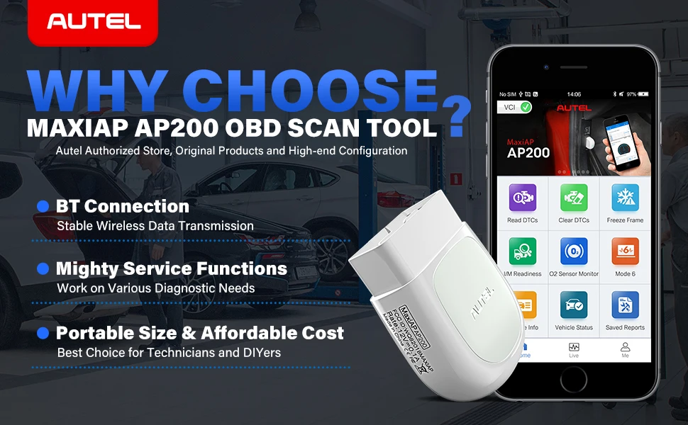 Autel AP200 OBD2 Scanner Professional Automotivo OBD 2 Code Reader Scanner Oil/EPB/BMS/SAS/TPMS/DPF Resets IMMO Scan Tool