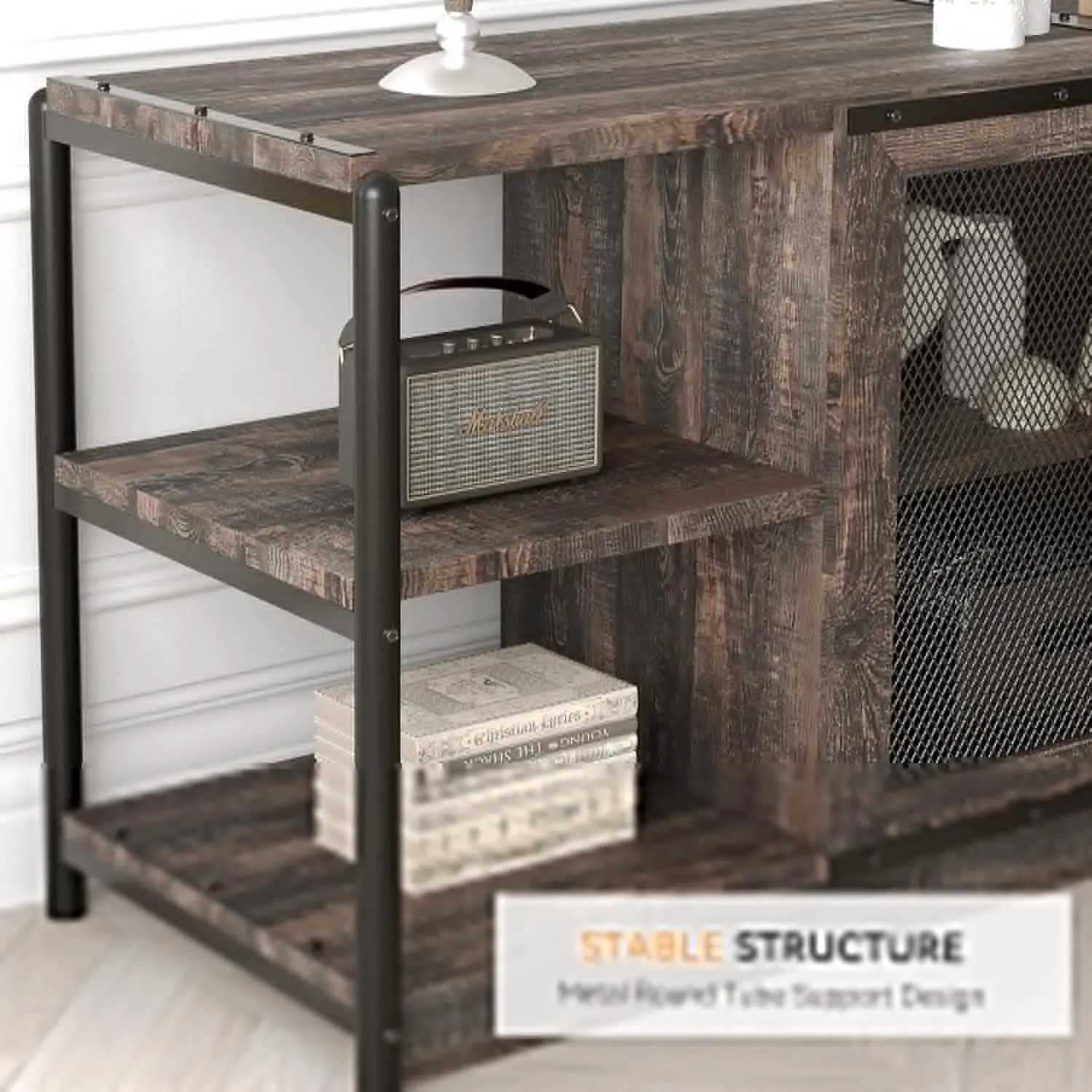 Farmhouse TV Stand for 65/75 Inches TV with Storage Cabinet and Mesh Doors TV Media Console Cabinet Living Room Table Furniture