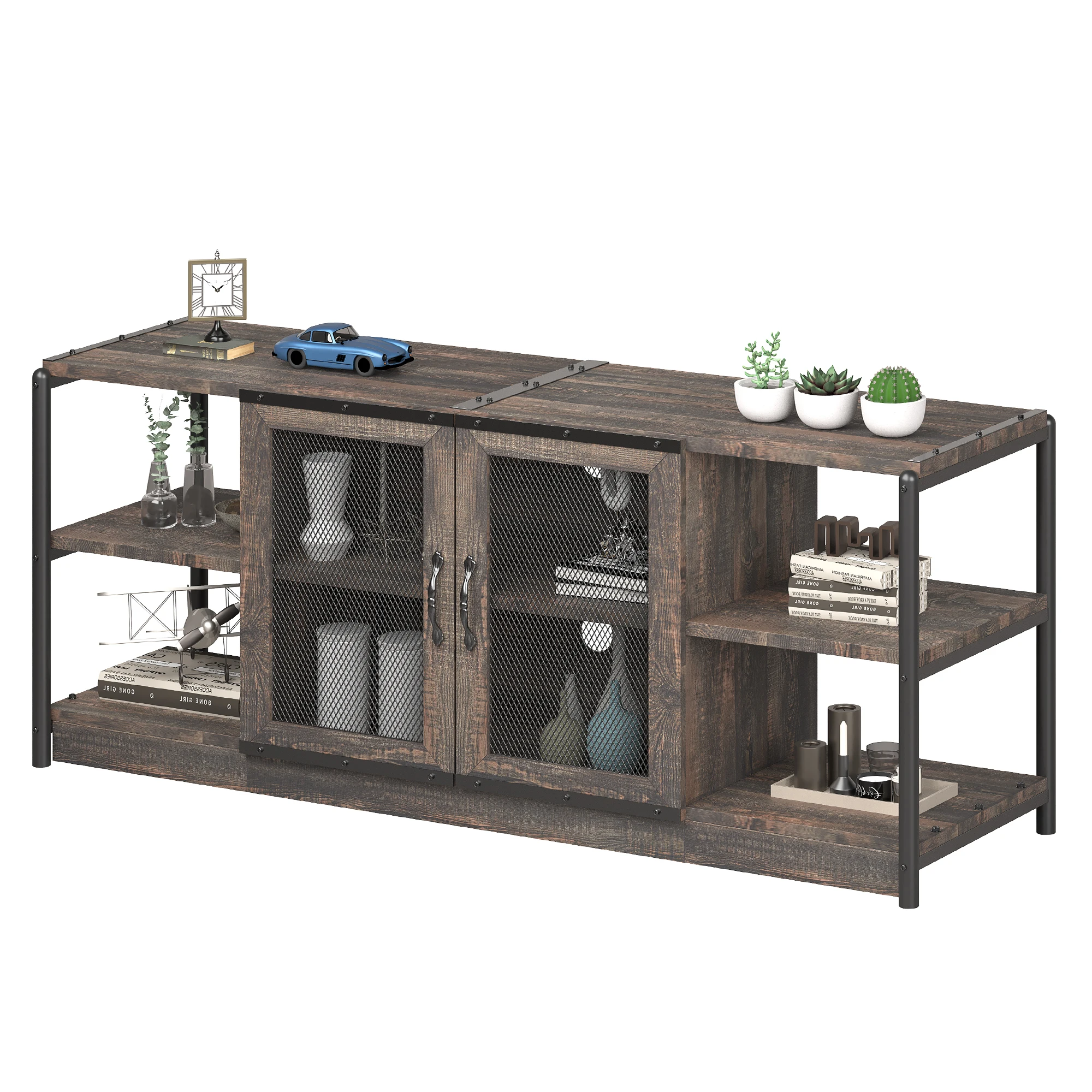 Farmhouse TV Stand for 65/75 Inches TV with Storage Cabinet and Mesh Doors TV Media Console Cabinet Living Room Table Furniture