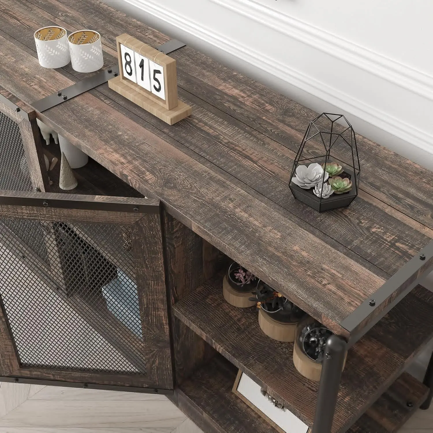 Farmhouse TV Stand for 65/75 Inches TV with Storage Cabinet and Mesh Doors TV Media Console Cabinet Living Room Table Furniture
