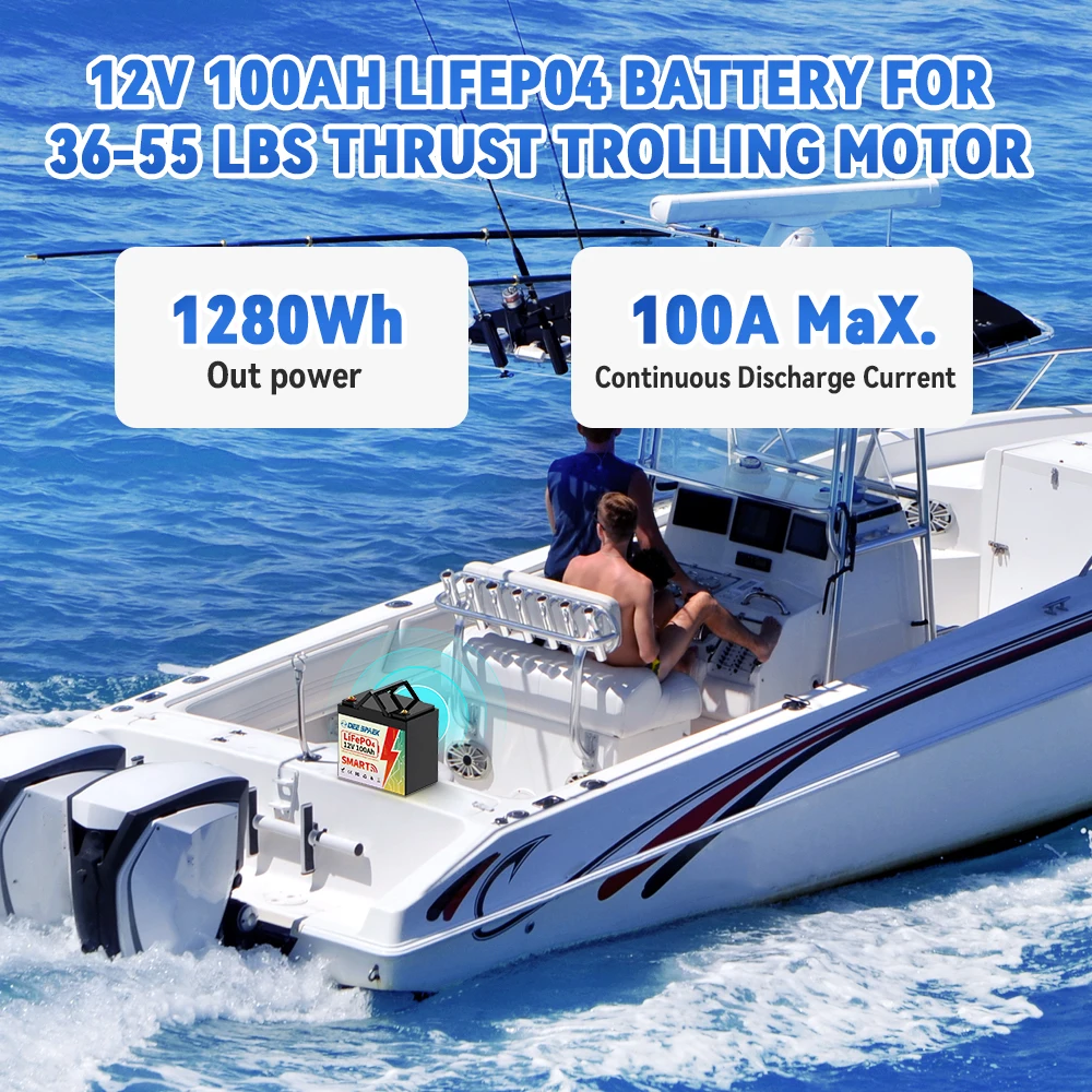 DEEPSPAEK 12V 100AH LiFePO4 Battery Pack With Bluetooth BMS 100A For Solar Boat RV Camping Solar Trolling Motor Bluetooth Batter