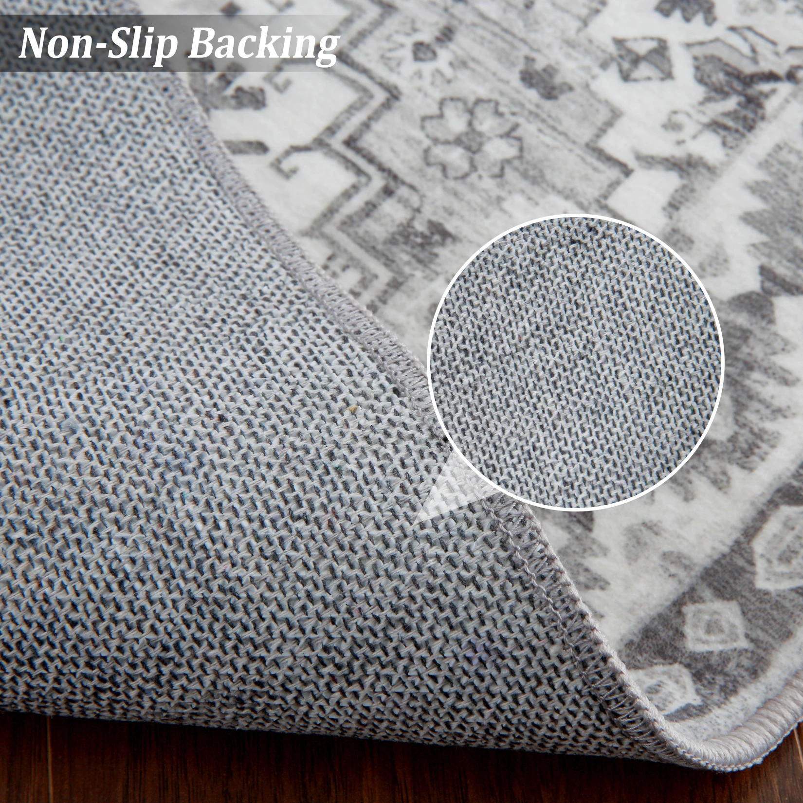 2x2.9m Vintage Large Area Rug Non-Slip Non-Shedding Indoor Floor Mat Low Pile Thin Rugs for Bedroom Living Room Home Decor