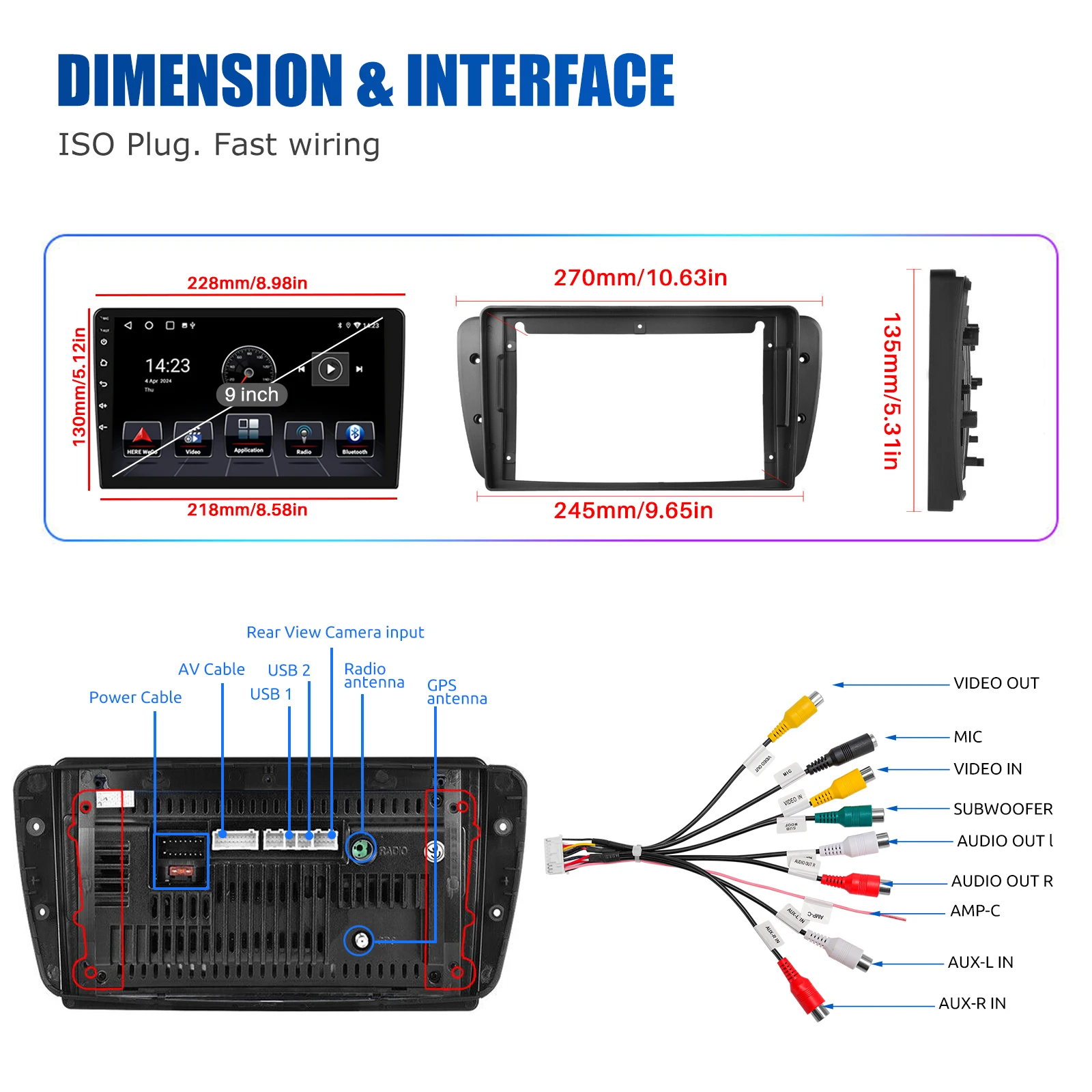 ESSGOO 9inch 32G/64G Android 14 For Seat Ibiza 6J 2009-13 Autoradio GPS Navigtaion BT FM RDS Wifi Wireless Carplay Android Auto