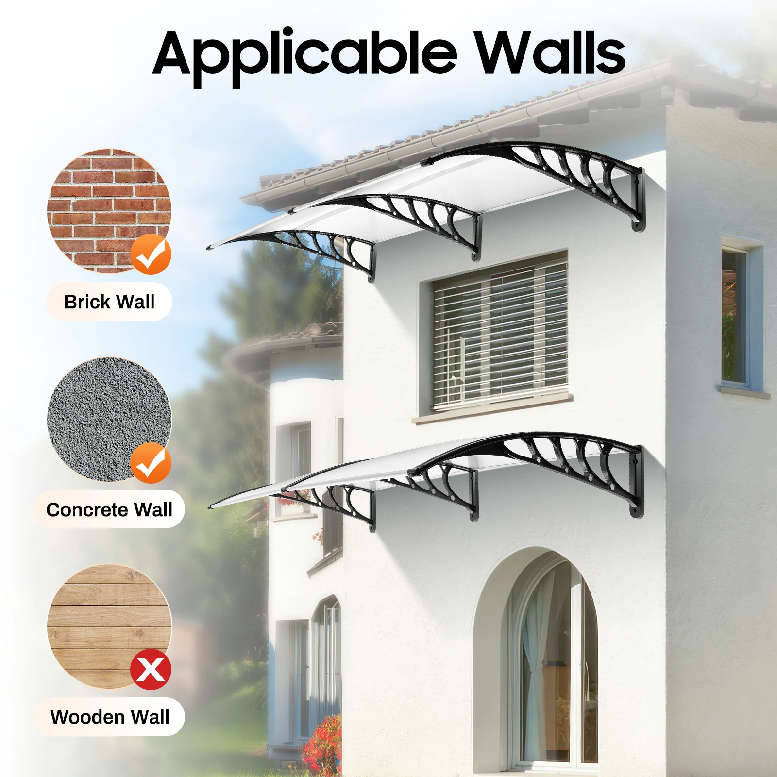 200x90cm Outdoor Canopy Heavy-duty Rainproof Door Canopy for Patio Yard Garden Doors and Windows Isolate Ultraviolet Rays