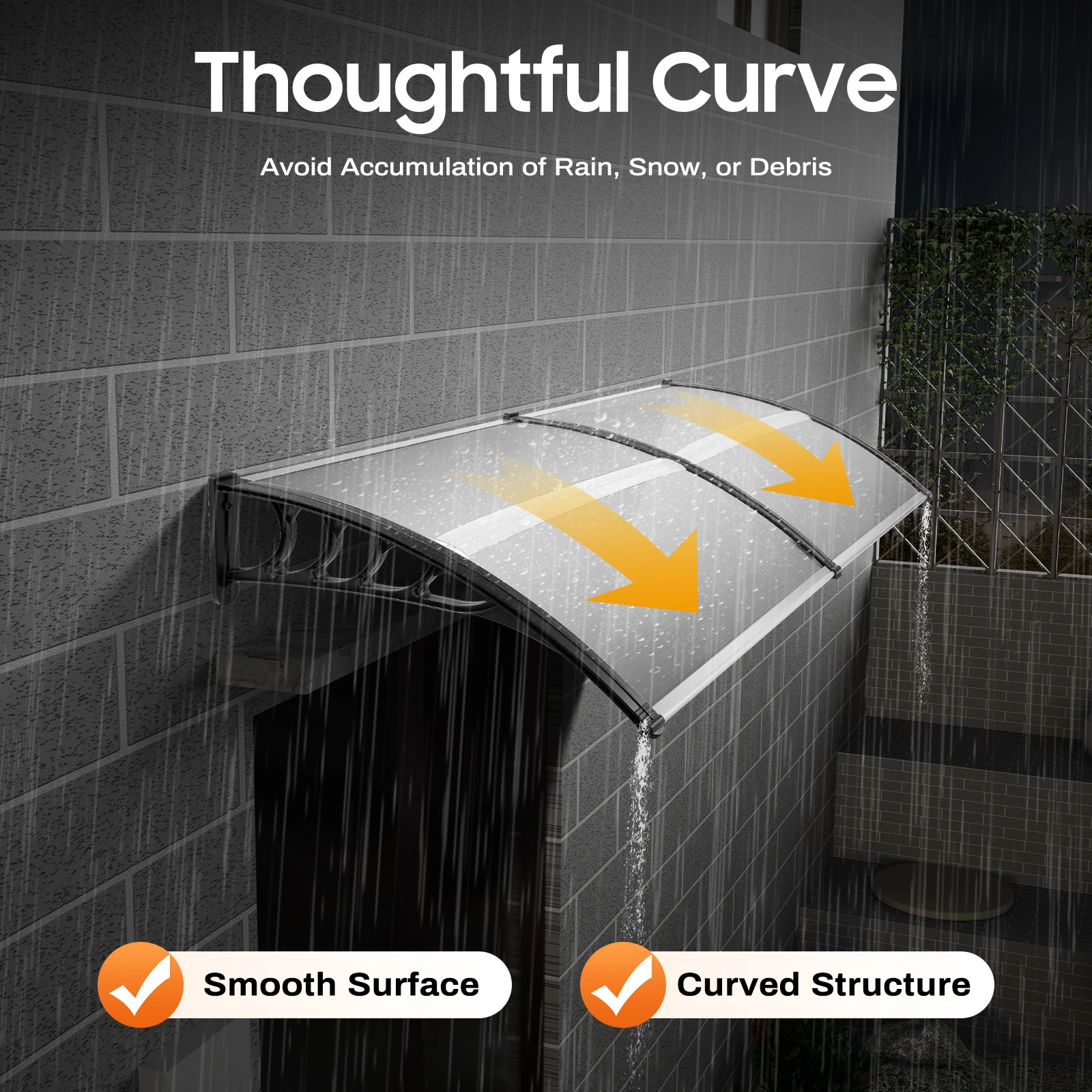 200x90cm Outdoor Canopy Heavy-duty Rainproof Door Canopy for Patio Yard Garden Doors and Windows Isolate Ultraviolet Rays