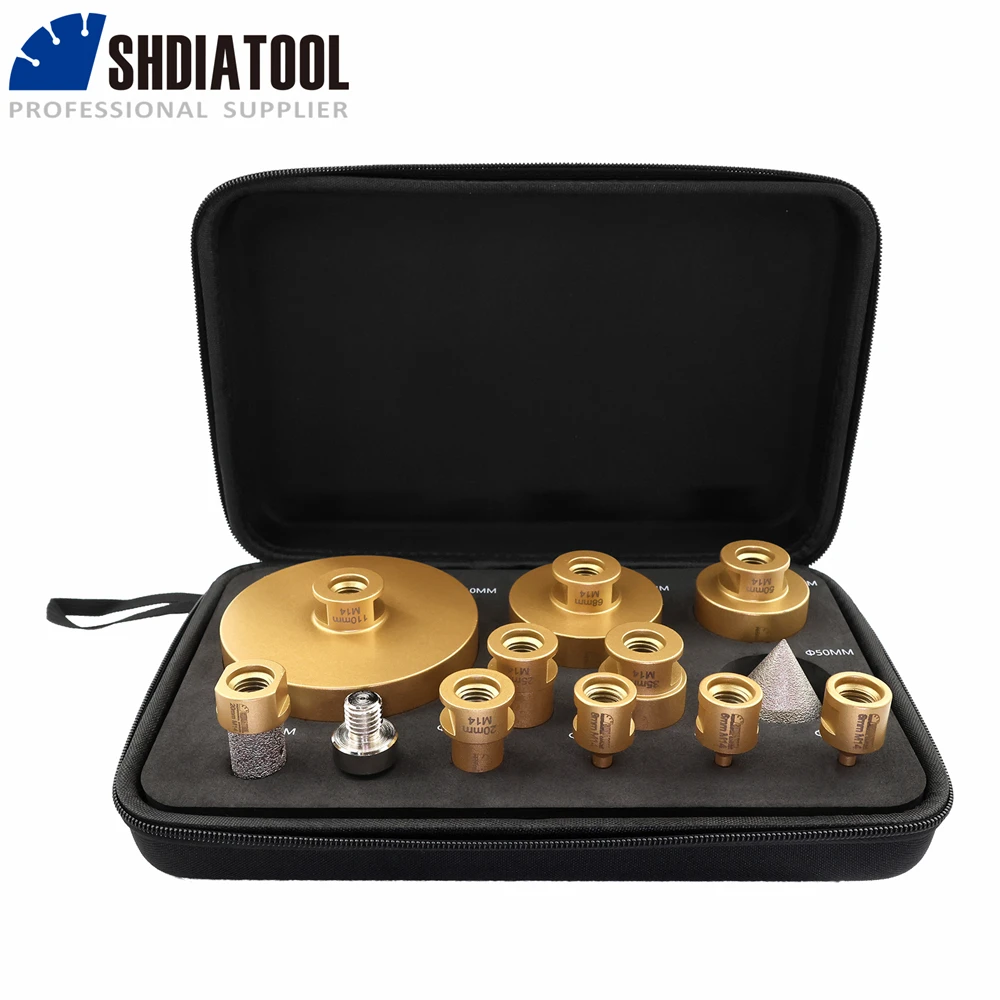 SHDIATOOL 12Pcs Diamond Drill Bits Set 6-110mm Hole Saw+20mm Milling Bits+50mm Bevelling Chamfer+Hex Adapter M14 Tile Tool Kit