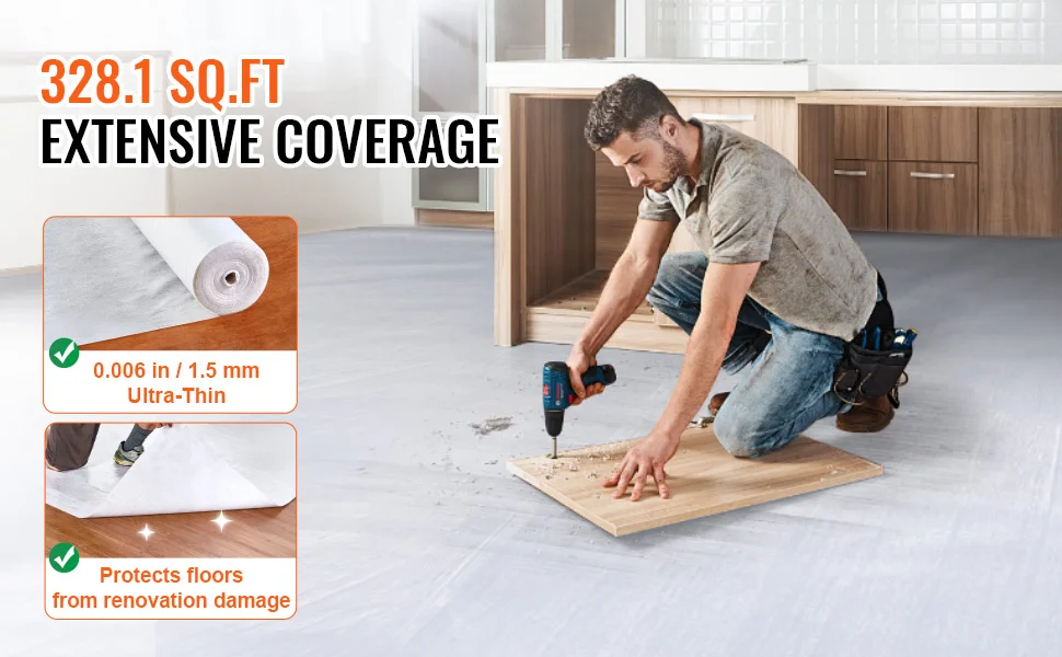 SucceBuy Carpet Protection Film, 39" x 100' Floor and Surface Shield, Easy to Cut Simple Installation, Fiber Fabric Car Mat