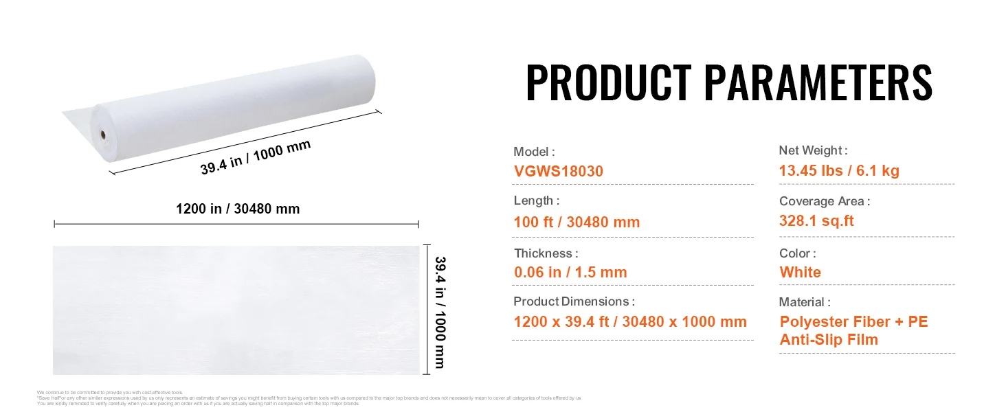 SucceBuy Carpet Protection Film, 39" x 100' Floor and Surface Shield, Easy to Cut Simple Installation, Fiber Fabric Car Mat