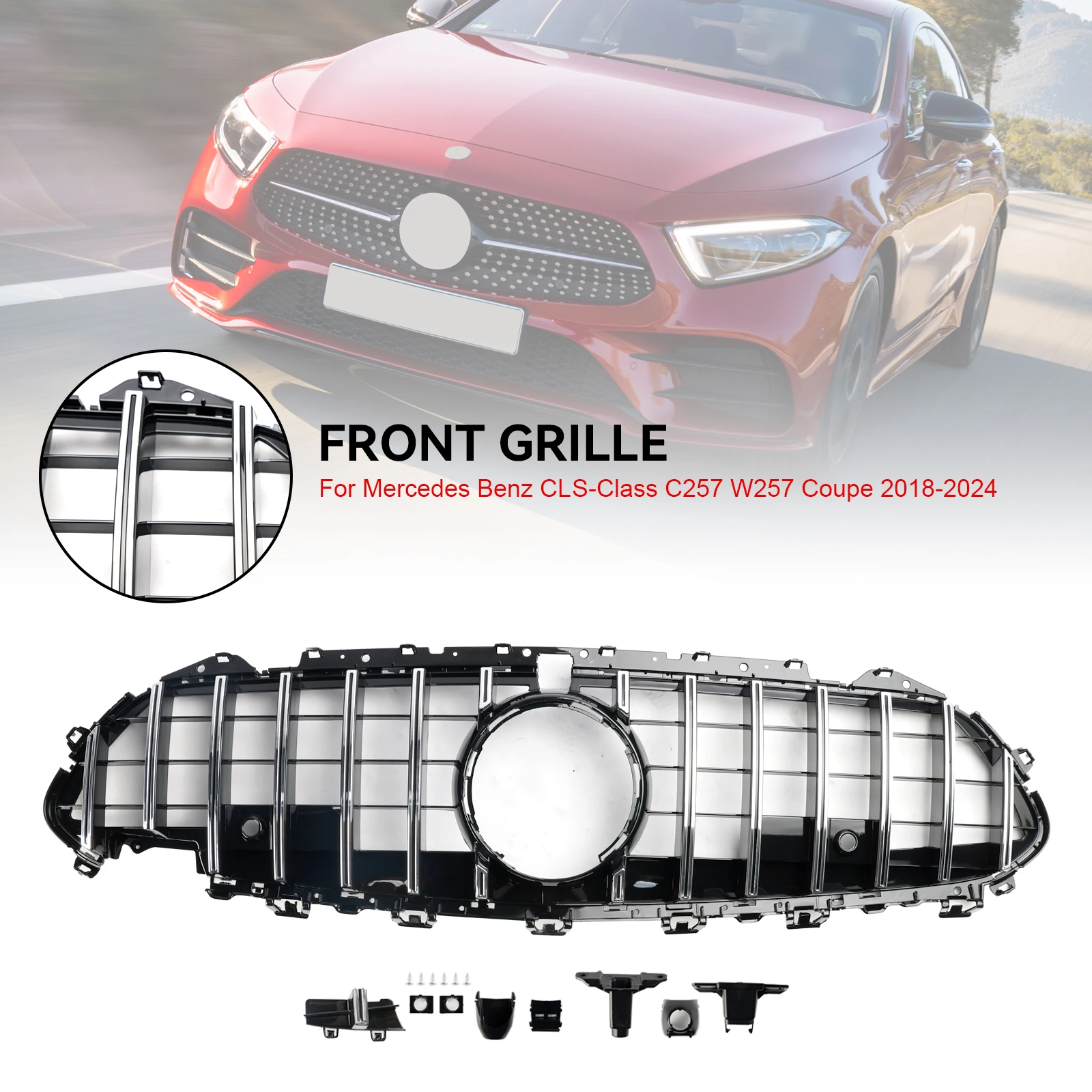 Chrome Front Bumper Grille Grill Fit for Mercedes CLS C257 W257 Coupe 2018-2024