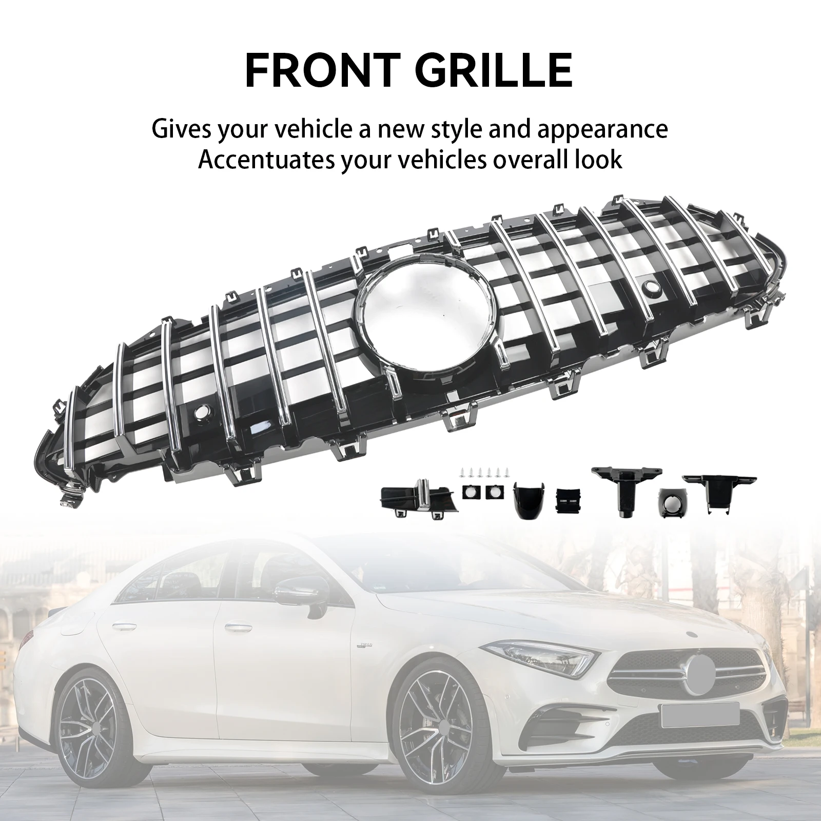 Chrome Front Bumper Grille Grill Fit for Mercedes CLS C257 W257 Coupe 2018-2024
