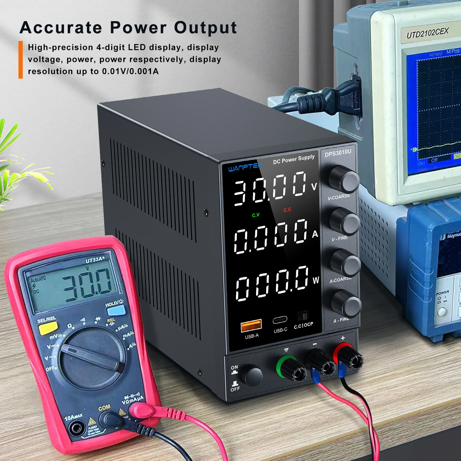 Wanptek Laboratory Power Supply 30V 5A 30V 10A 60V 5A 120V 3A with OCP Four Knobs Coarse Fine Adjustment DC Power Supply