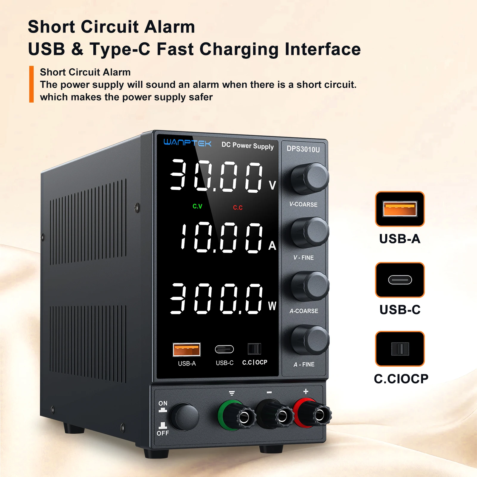 Wanptek Laboratory Power Supply 30V 5A 30V 10A 60V 5A 120V 3A with OCP Four Knobs Coarse Fine Adjustment DC Power Supply
