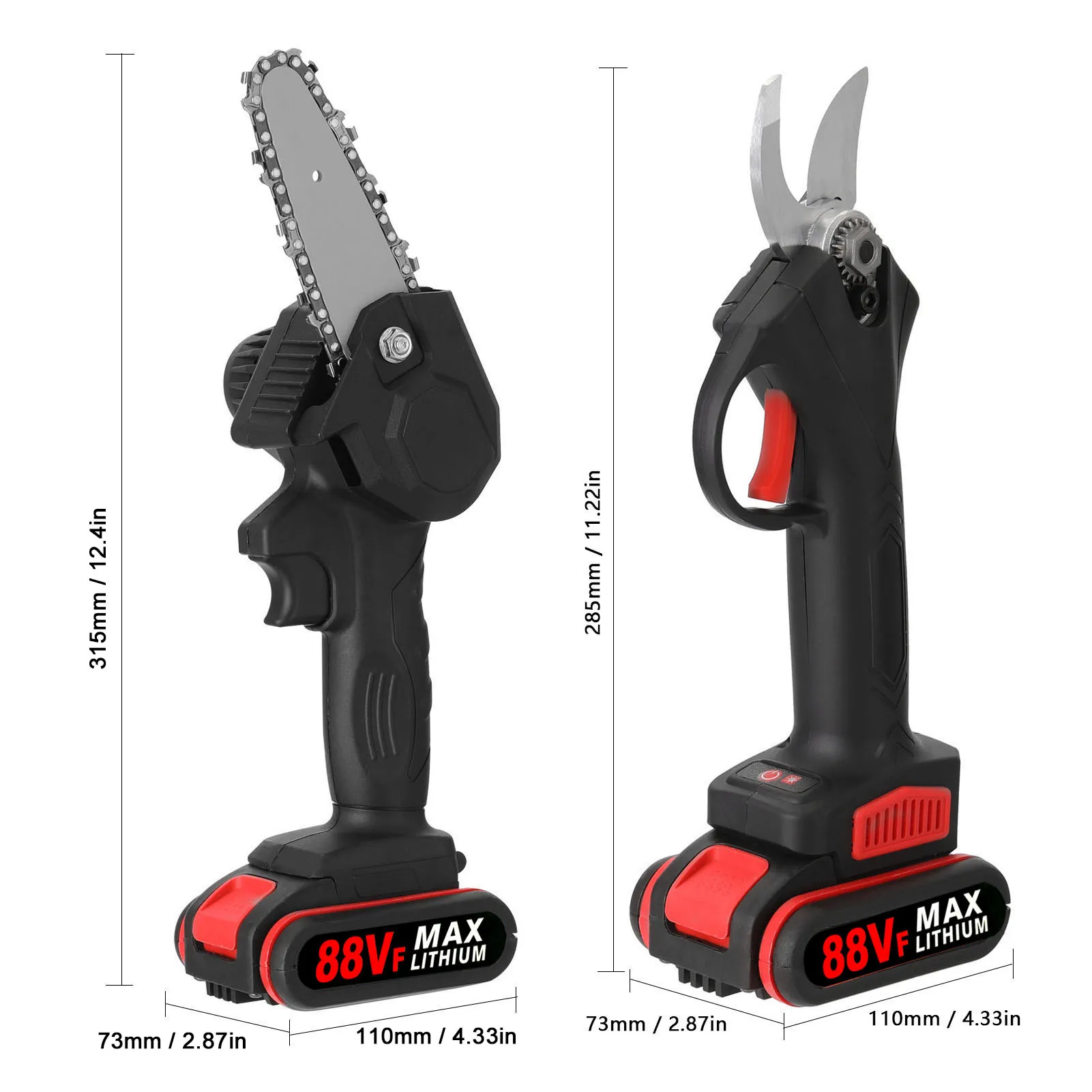 21V 6inch Portable Electric Chainsaw and 25mm Cordless Pruning Shear Set Wood Splitting Cutting Machine Kit Woodworking Tool