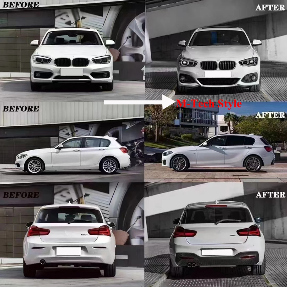 Bodykit Set for BMW 1 Series F20 2015-2019 LCI Coneversion MT Style Front Splitter Rear Bumper Diffuser Lip Fog Light Grille