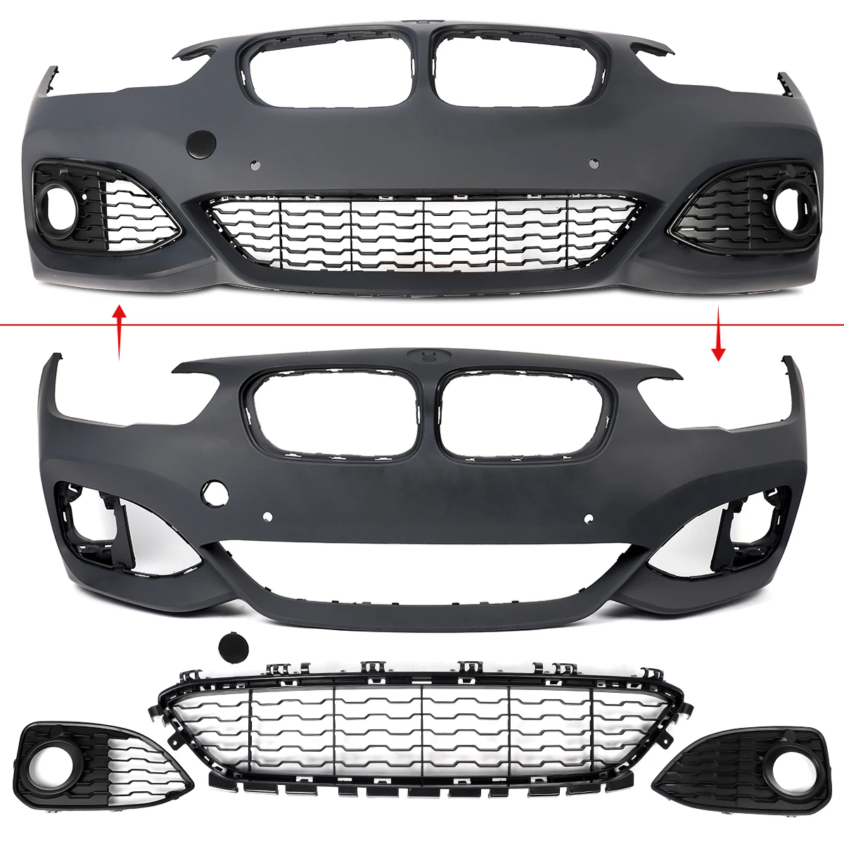 Bodykit Set for BMW 1 Series F20 2015-2019 LCI Coneversion MT Style Front Splitter Rear Bumper Diffuser Lip Fog Light Grille