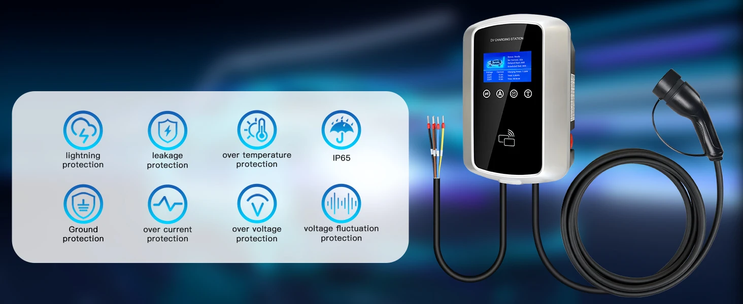Kolanky EV Charger 32A 7.2KW Electric Vehicle Car Charger EVSE Wallbox 11KW 22KW 3P Type2 Cable IEC62196-2 Socket APP Control
