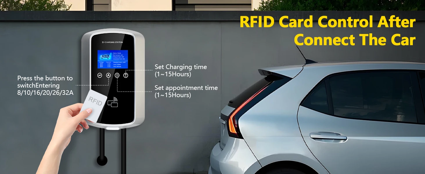 Kolanky EV Charger 32A 7.2KW Electric Vehicle Car Charger EVSE Wallbox 11KW 22KW 3P Type2 Cable IEC62196-2 Socket APP Control