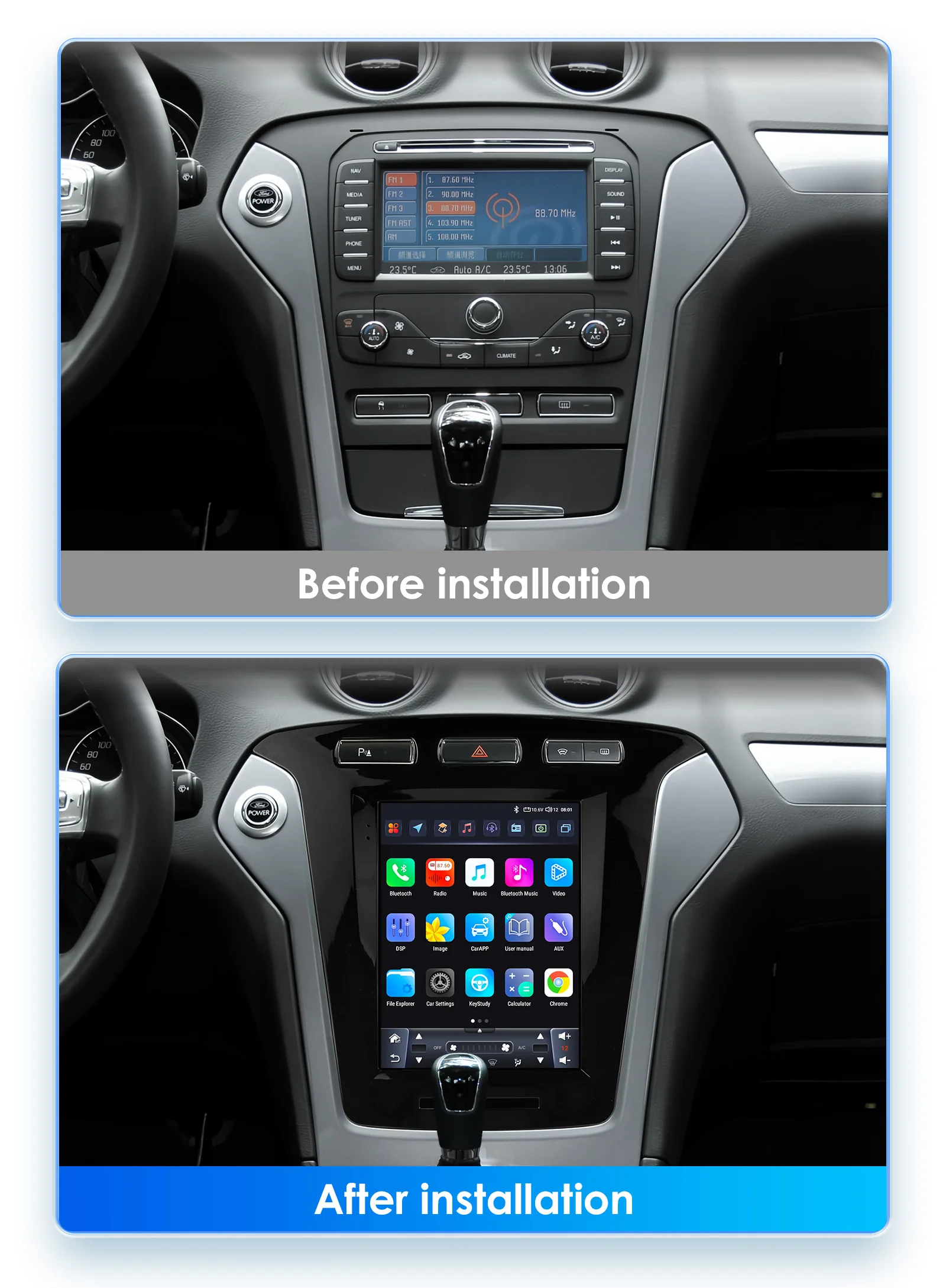 9.7inch 2 DIN Android 13 Car Radio for Ford Mondeo Mk4 Galaxy A/C 2011-2013 Multimedia Stereo Vertical Screen Carplay 360 Camera