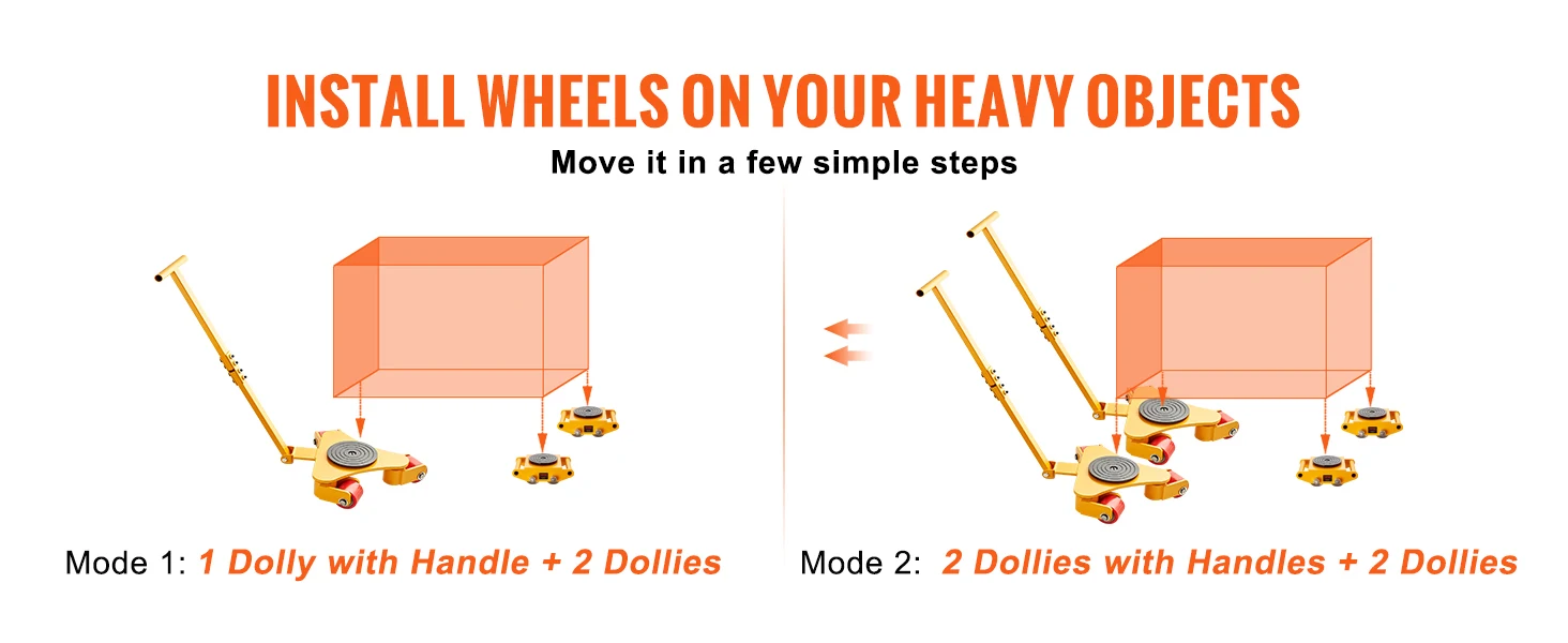 SucceBuy Machinery Skate Dolly Industrial Heavy Duty Mover with Handle 360° Swivel Wheels Non-Slip Cap for Warehouse Workshop