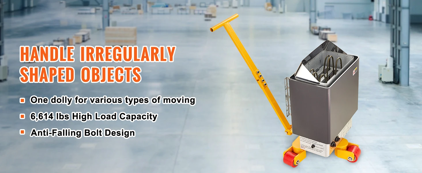 SucceBuy Machinery Skate Dolly Industrial Heavy Duty Mover with Handle 360° Swivel Wheels Non-Slip Cap for Warehouse Workshop
