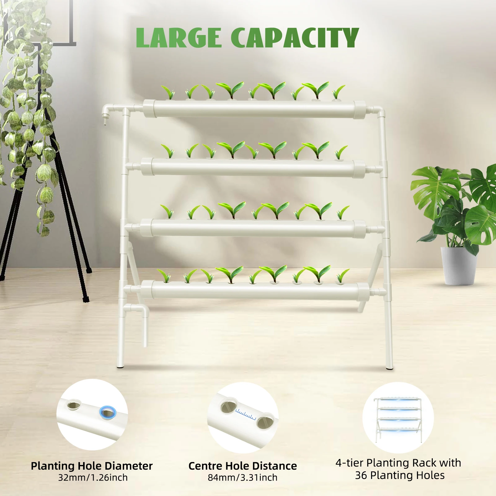 Single-Sided 36-Hole Soilless Cultivation Frame Wear Resistance Grow Kit Large Capacity Leak-free for Home/Garden
