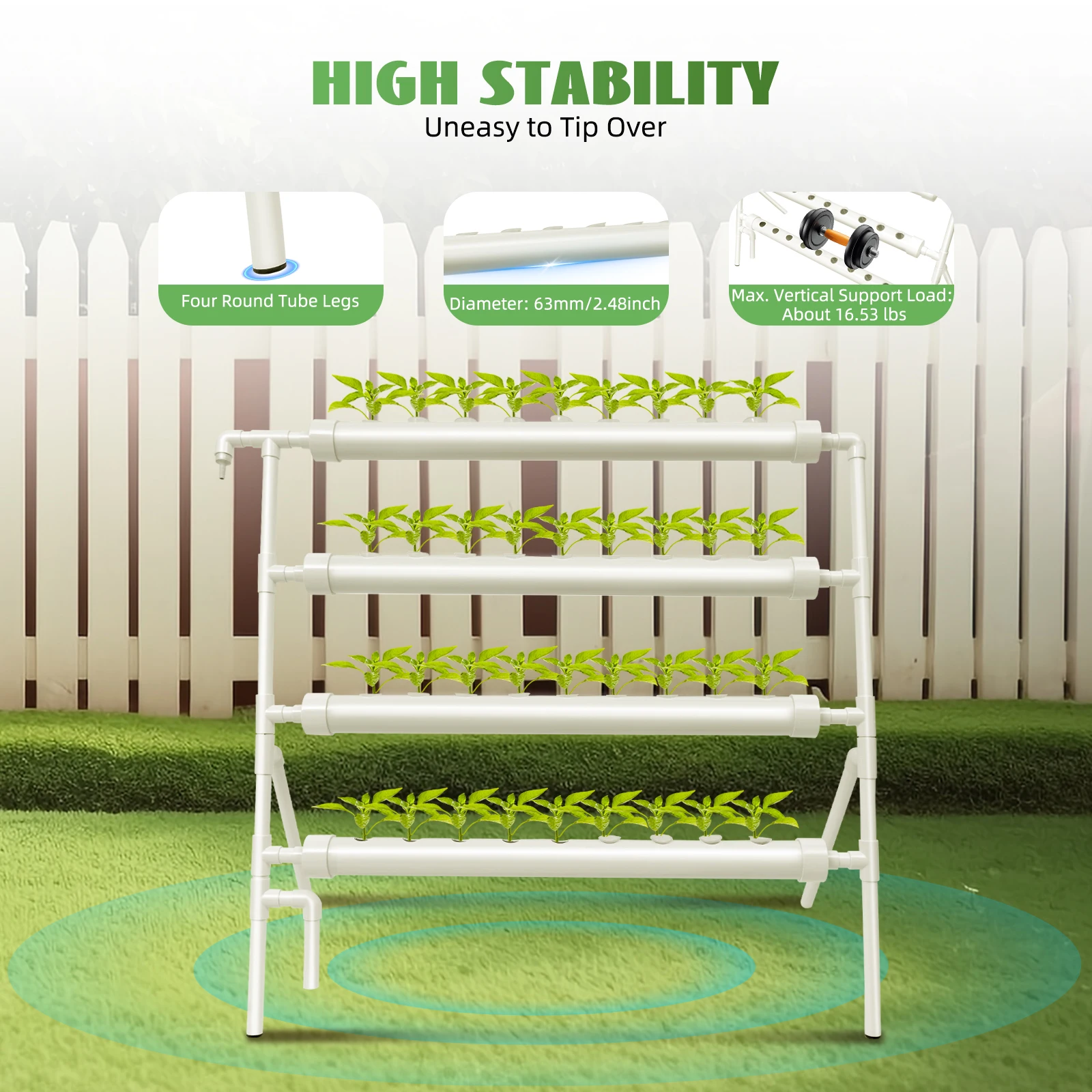 Single-Sided 36-Hole Soilless Cultivation Frame Wear Resistance Grow Kit Large Capacity Leak-free for Home/Garden