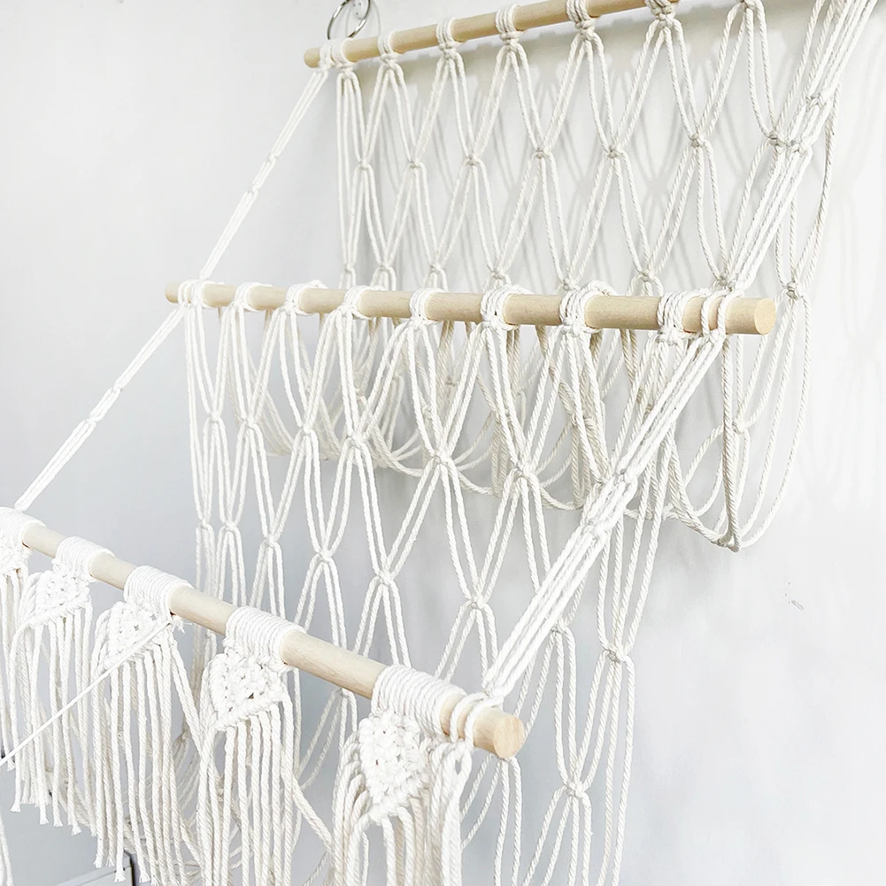 Stuffed Animal Storage Hammock 2-layer Wood Plush Toys Holder Hanging Storage Rack Home Organizer For Nursery Play Room Bedroom