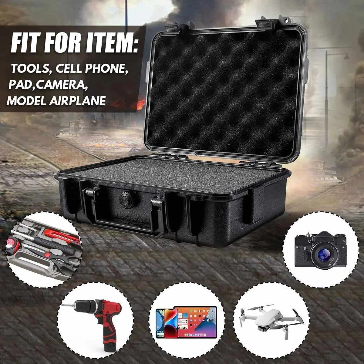 250*200*74mm Waterproof Hand Carry Tool Case Bag Storage Box Camera Photography w/ Sponge