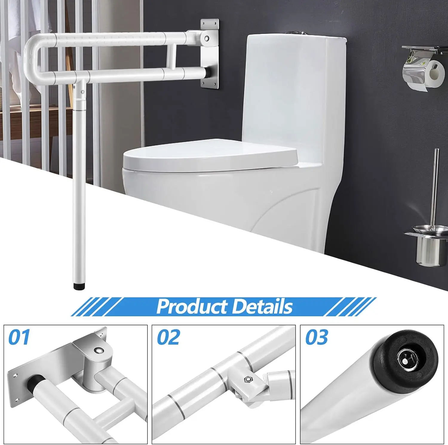 Toilet support pole white 60cm bathroom support pole stainless steel bathroom support pole foldable shower pole safety