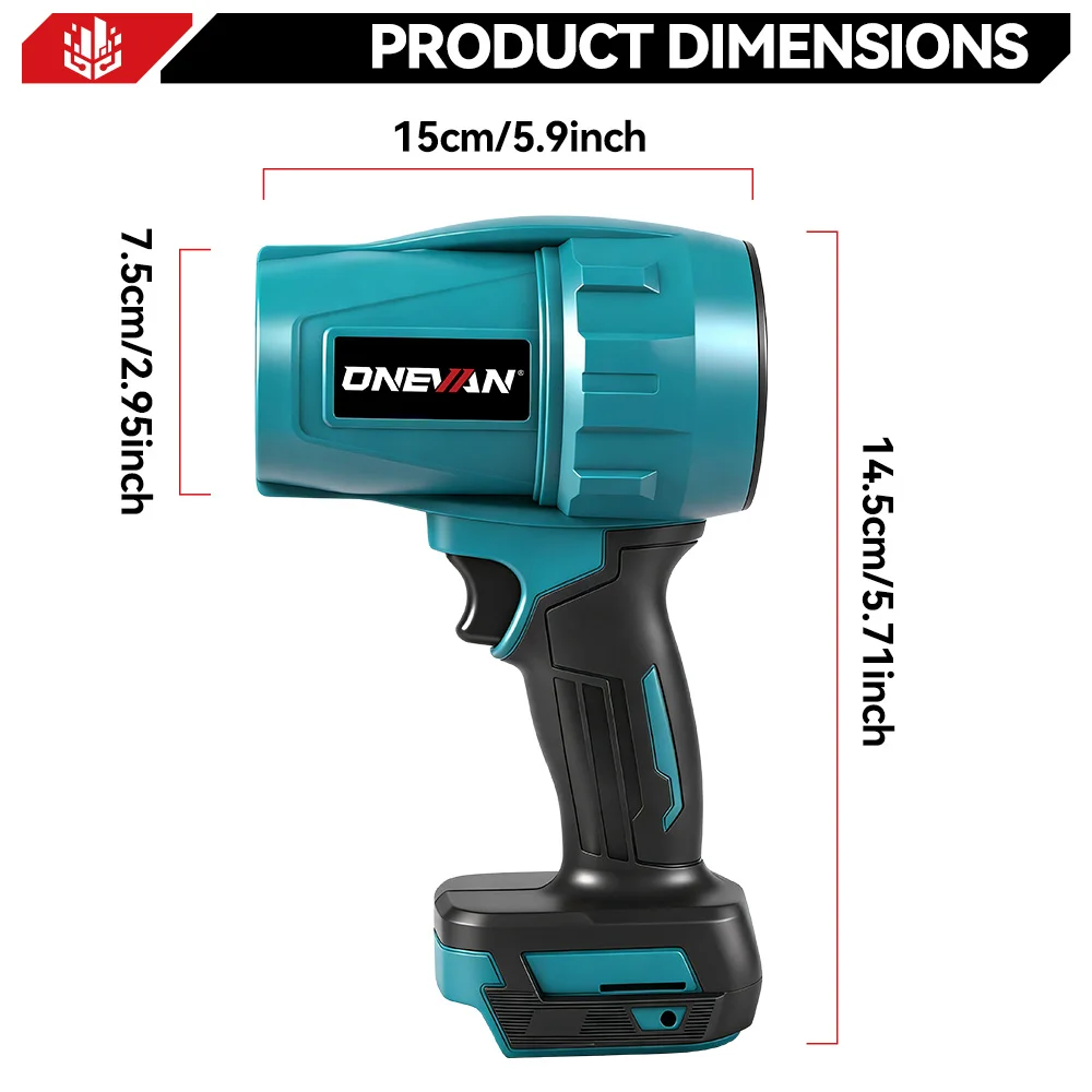 ONEVAN 350M/S Brushless Electric Turbo Fan Blower 3500W Cordless Jet Fan Snow Leaf Dust Air Blowing Tool For Makita Battery Pin