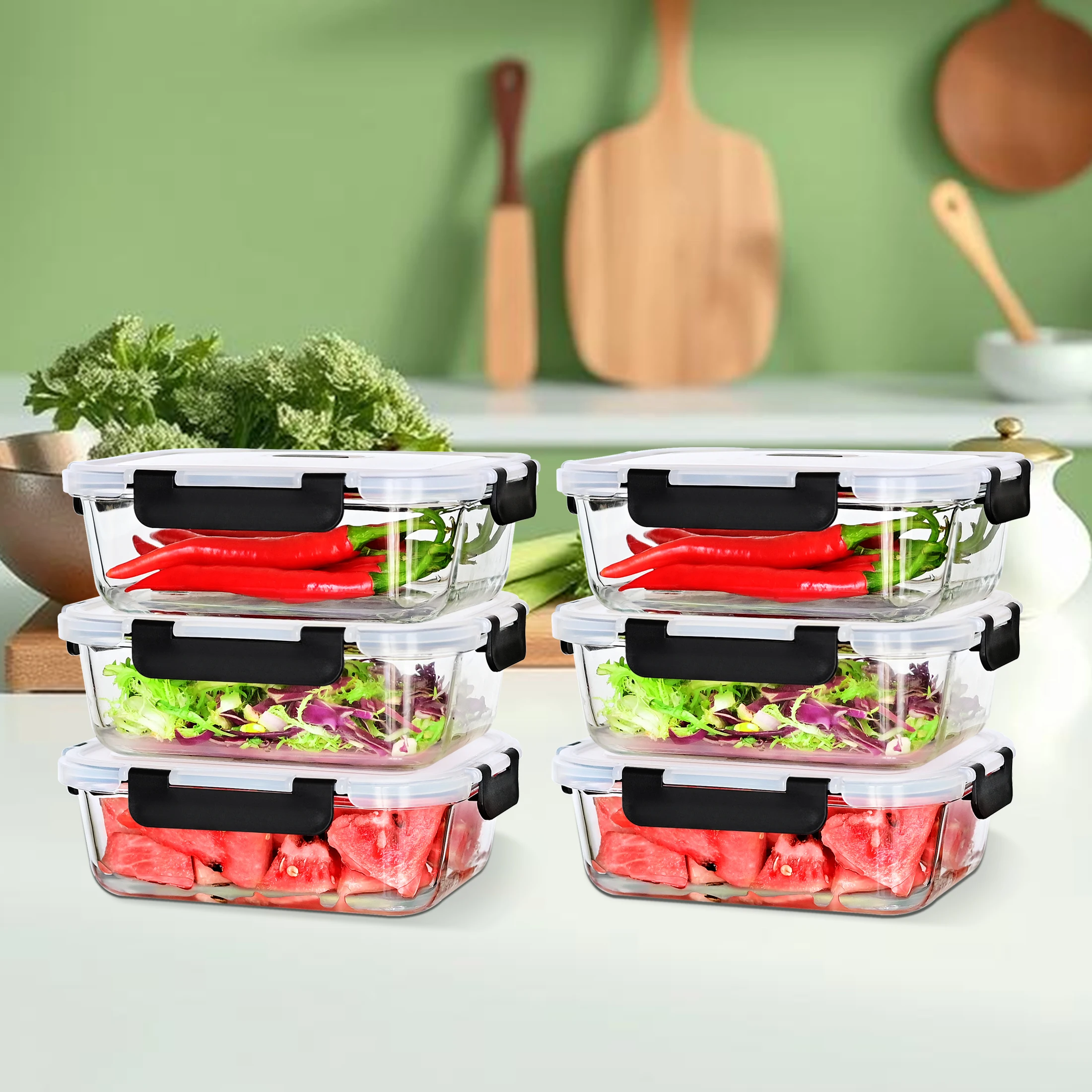 SIAZIH Glass Food Storage Container Set with Lids, 370/640/1040/1520ml, Dishwasher, Microwave, Freezer Safe, Leakproof, BPA Free