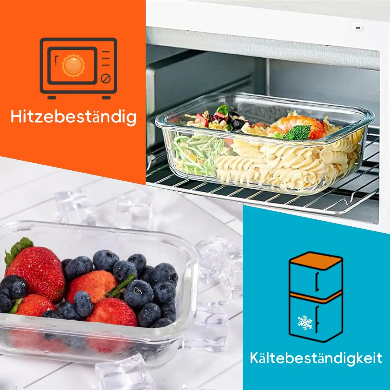 SIAZIH Glass Food Storage Container Set with Lids, 370/640/1040/1520ml, Dishwasher, Microwave, Freezer Safe, Leakproof, BPA Free