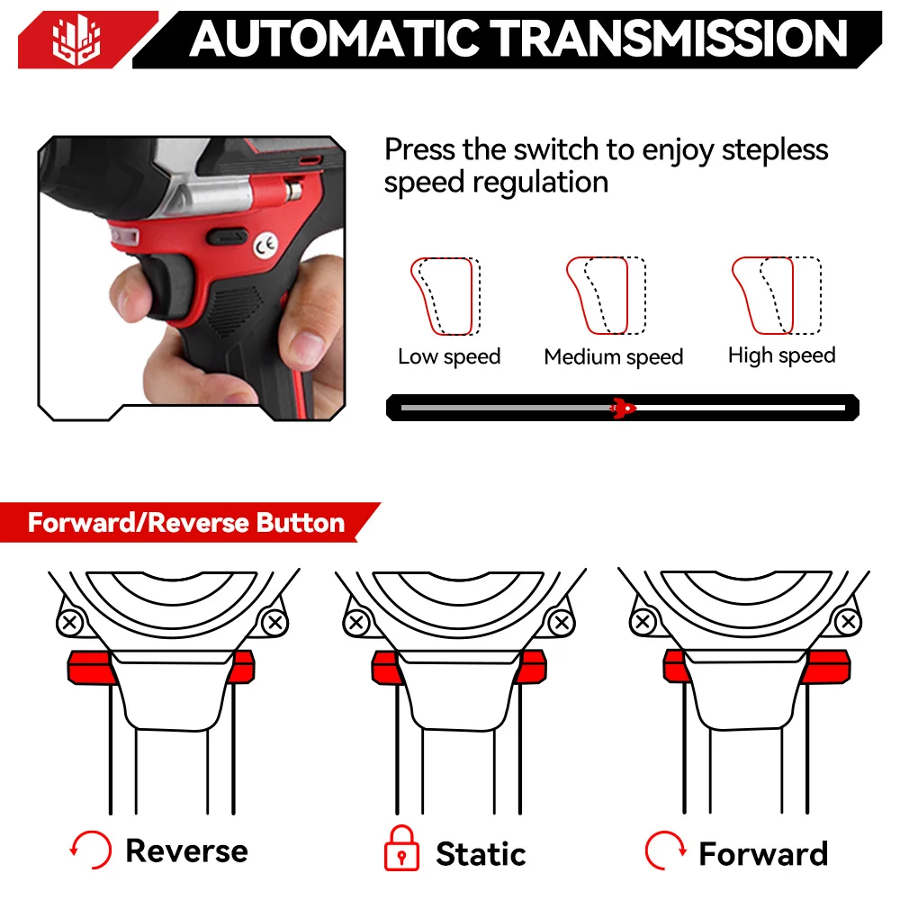 ONEVAN 1/2 Inch 1800N.M Brushless Electric Impact Wrench Cordless Screwdriver Gun Car Repair Power Tool For Makita Battery Pin